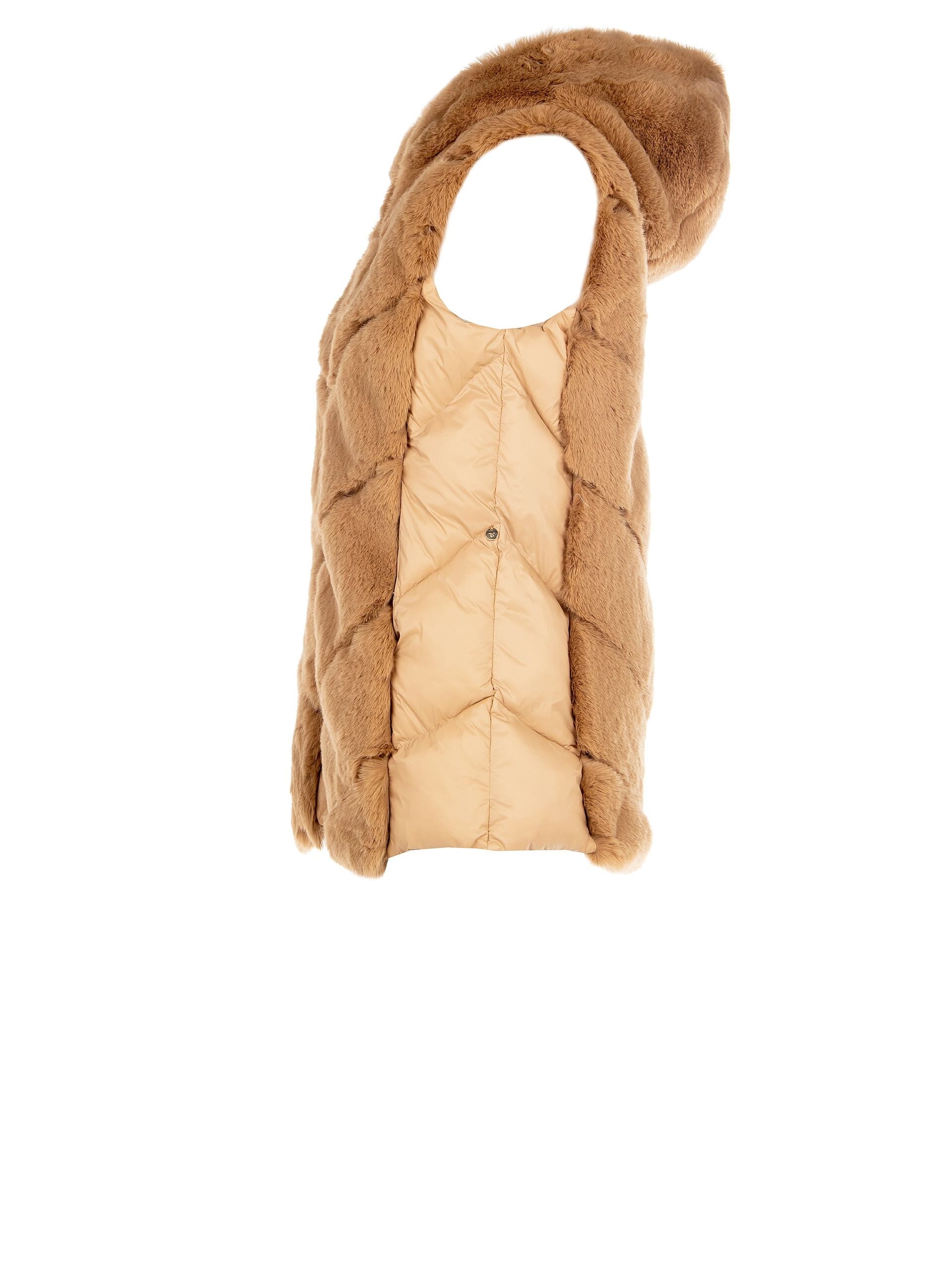 Piumino Medio Smanicato Con Cappuccio E Dettagli In Pelliccia Sintetica Rinascimento