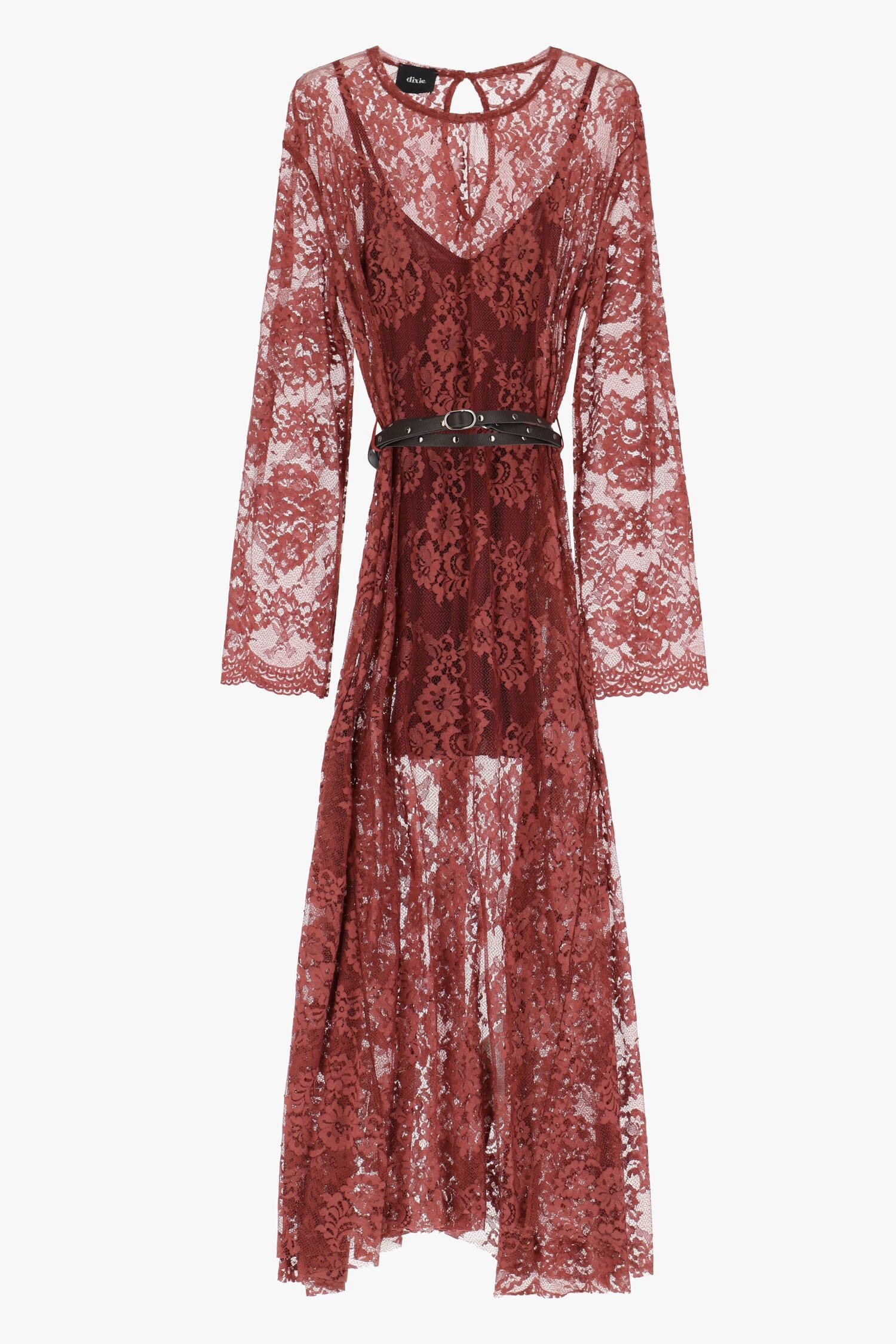 Robe longue en dentelle avec ceinture et manches longues Dixie