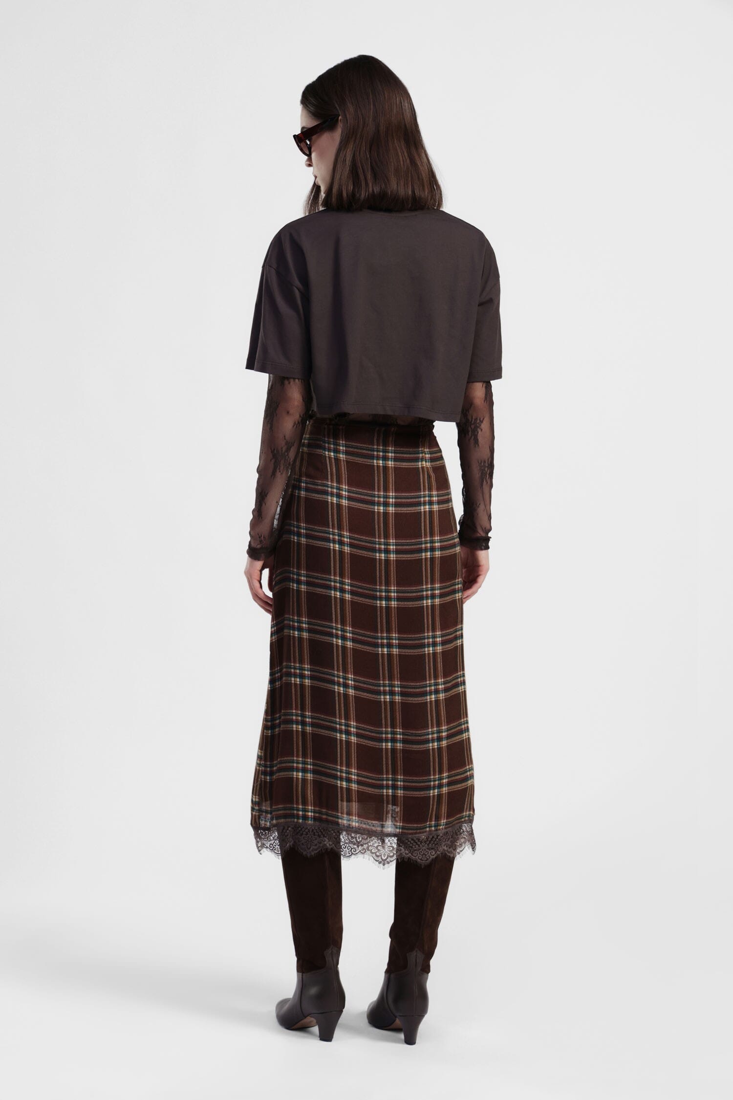 Jupe portefeuille Dixie Quadri avec bordure en dentelle