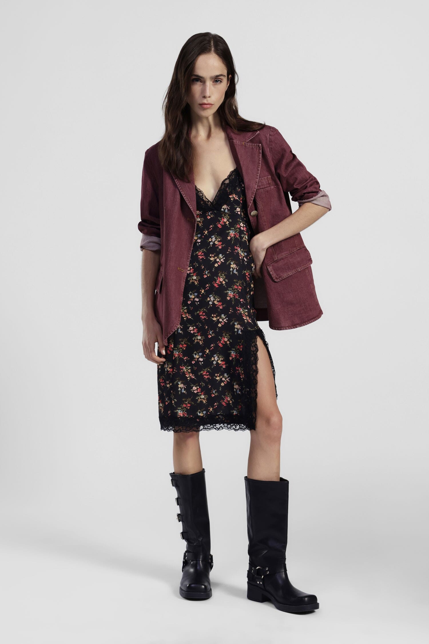 Abito Corto Stampa Floreale Con Pizzo E Spalline Sottili Dixie