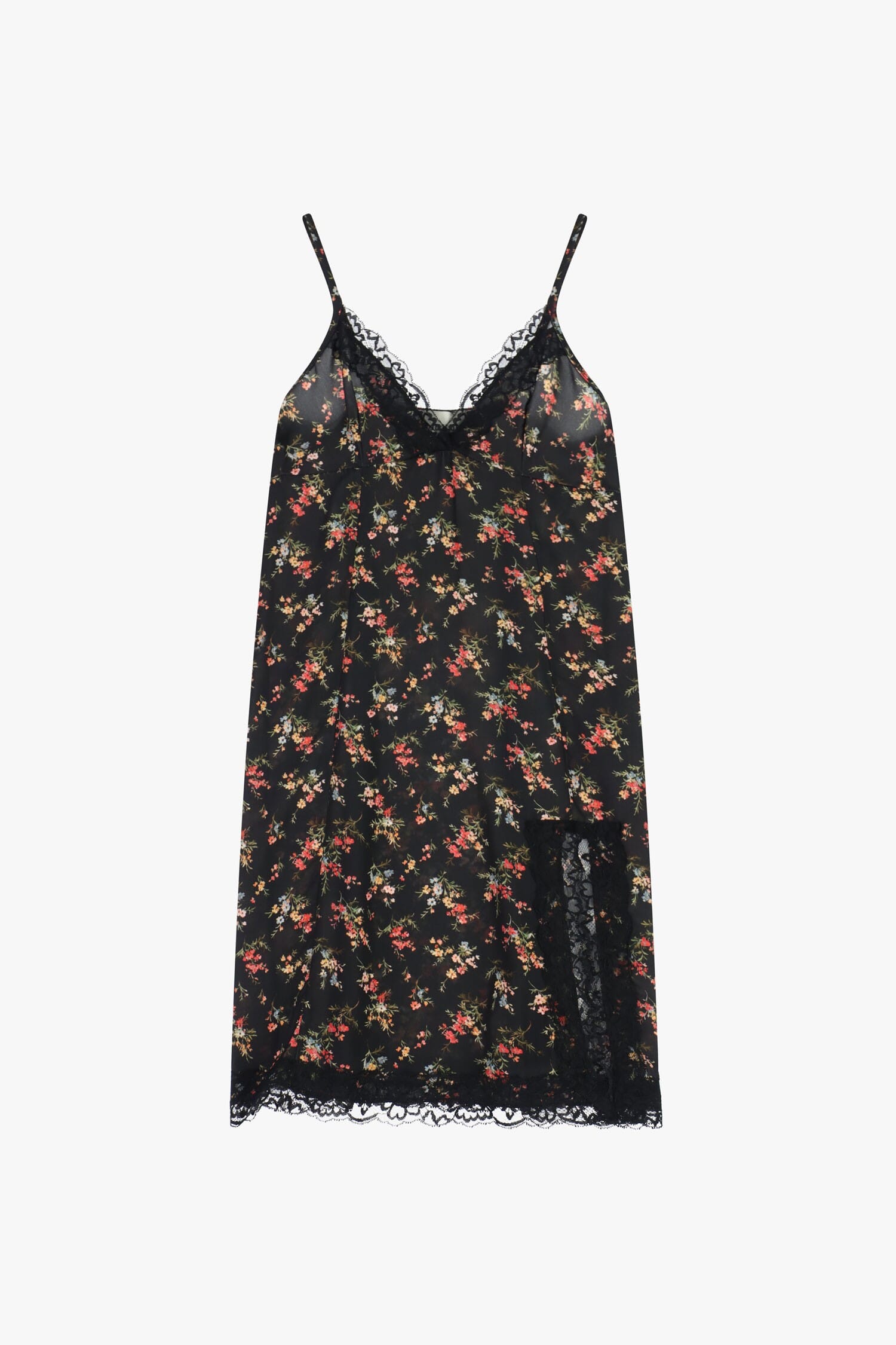 Abito Corto Stampa Floreale Con Pizzo E Spalline Sottili Dixie