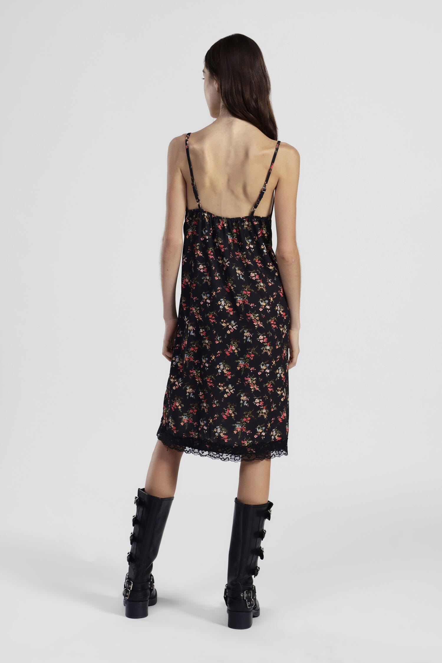 Abito Corto Stampa Floreale Con Pizzo E Spalline Sottili Dixie