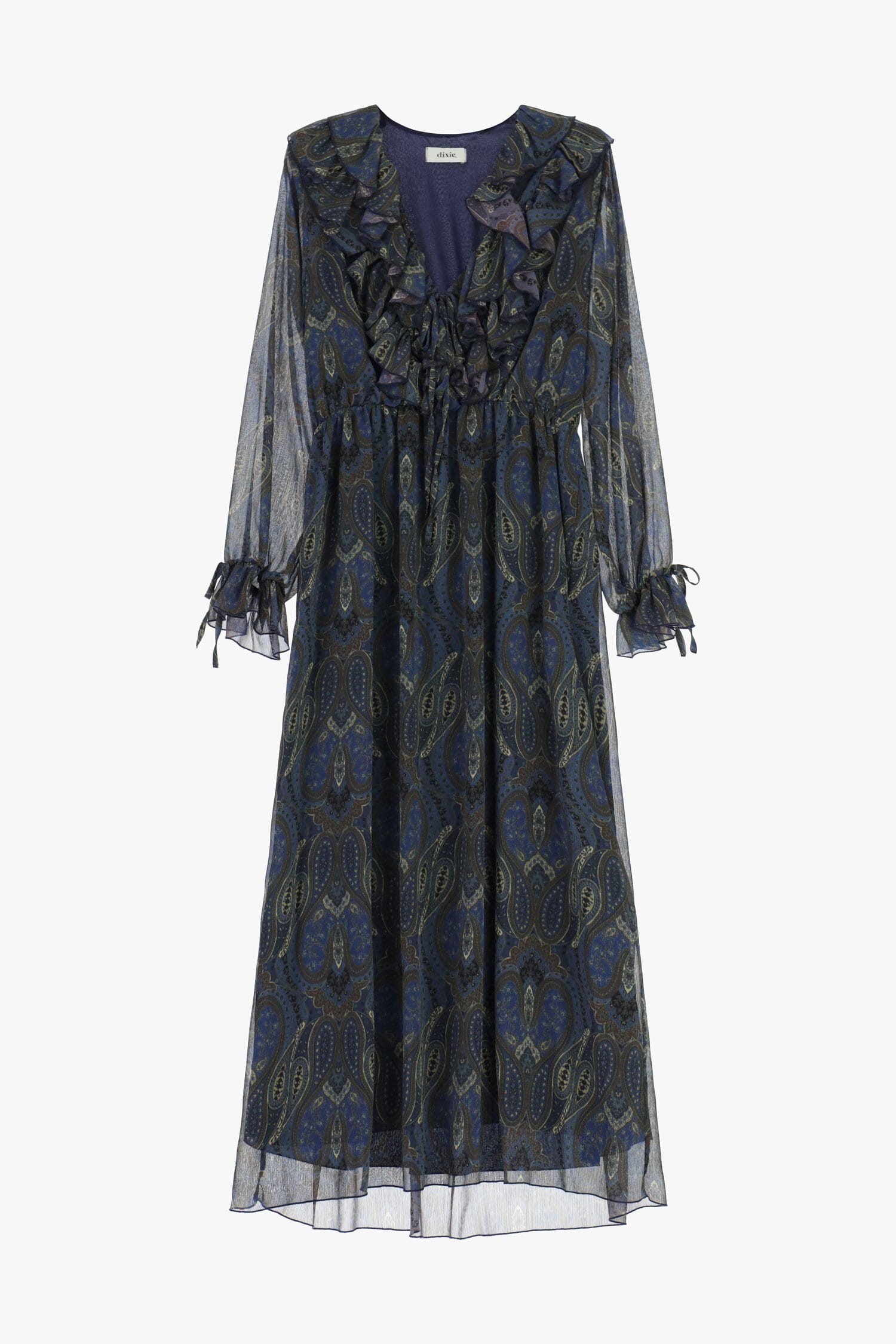 Abito Lungo Stampa Paisley Volant Scollo V Dixie