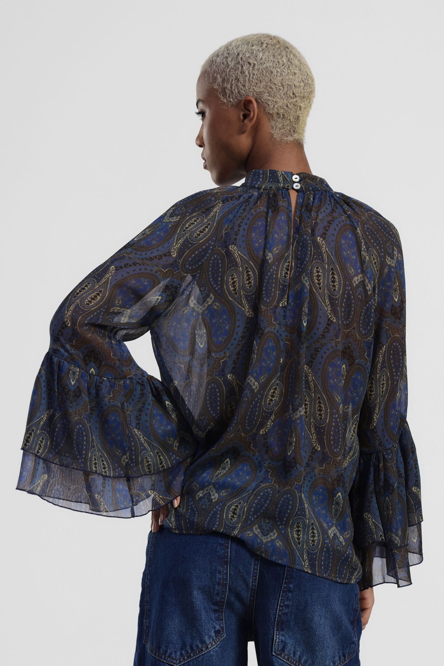 Chemisier large à manches volantées et motif Dixie Paisley