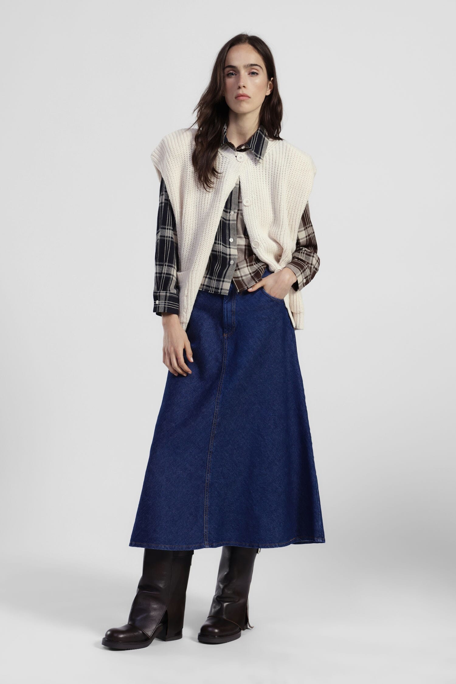 Gonna Lunga Denim Svasata Con Tasche Dixie