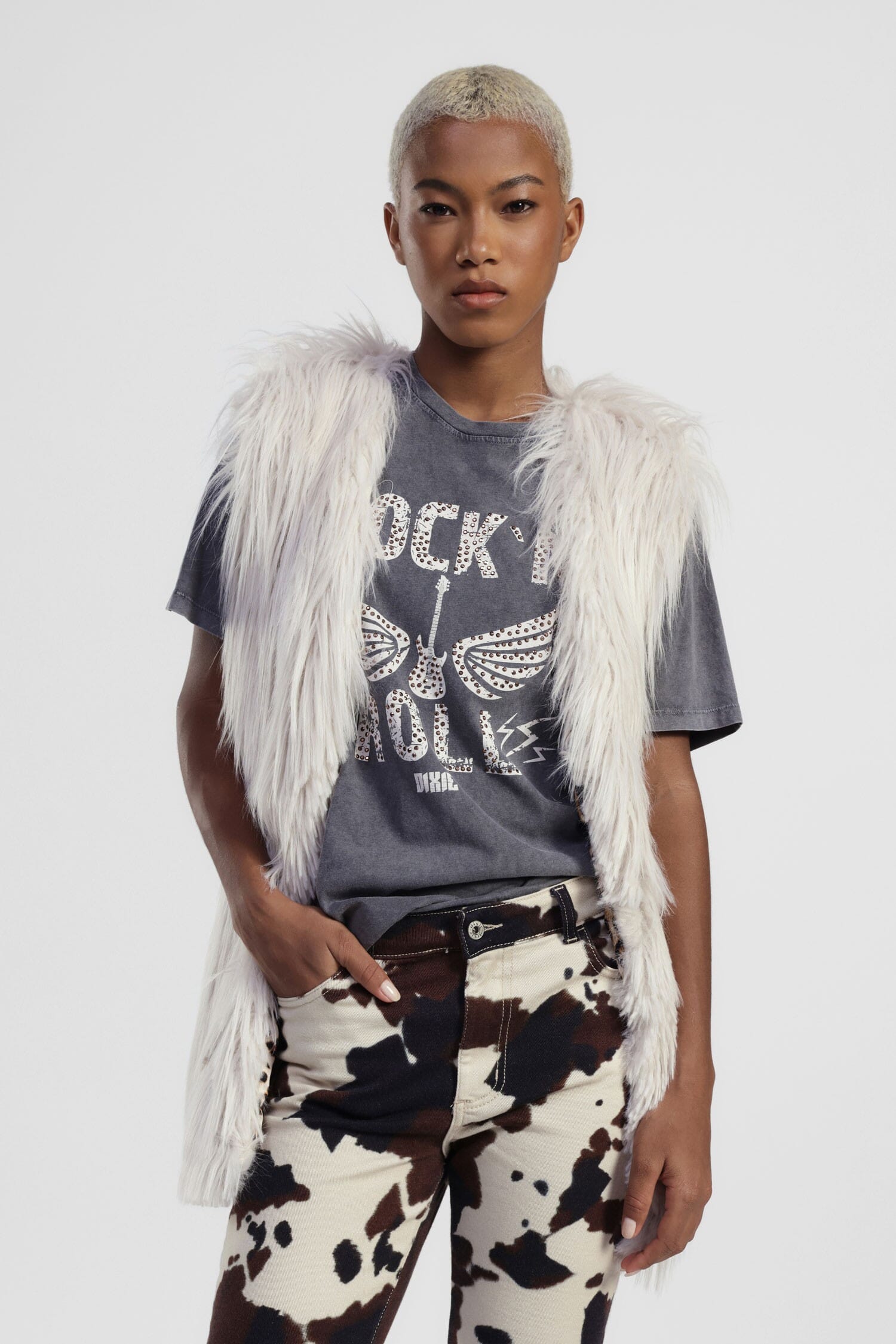 Eco-Fur Senza Maniche Con Cintura E Fodera Animalier Dixie