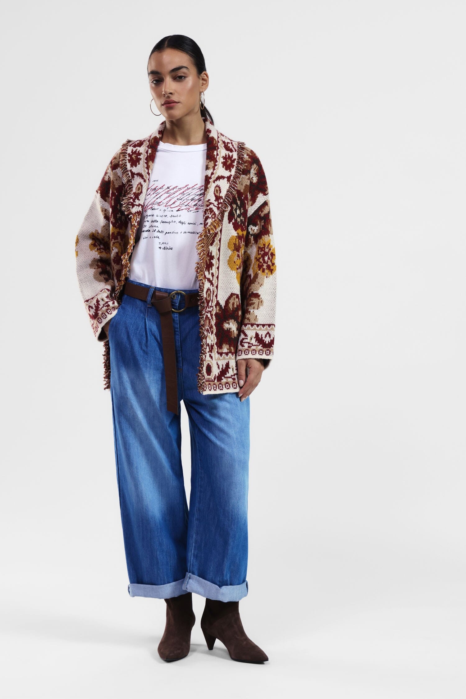 Jeans Cropped A Gamba Larga E Cintura Dixie