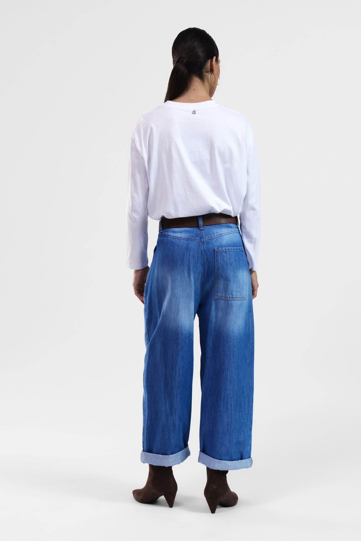 Jeans Cropped A Gamba Larga E Cintura Dixie