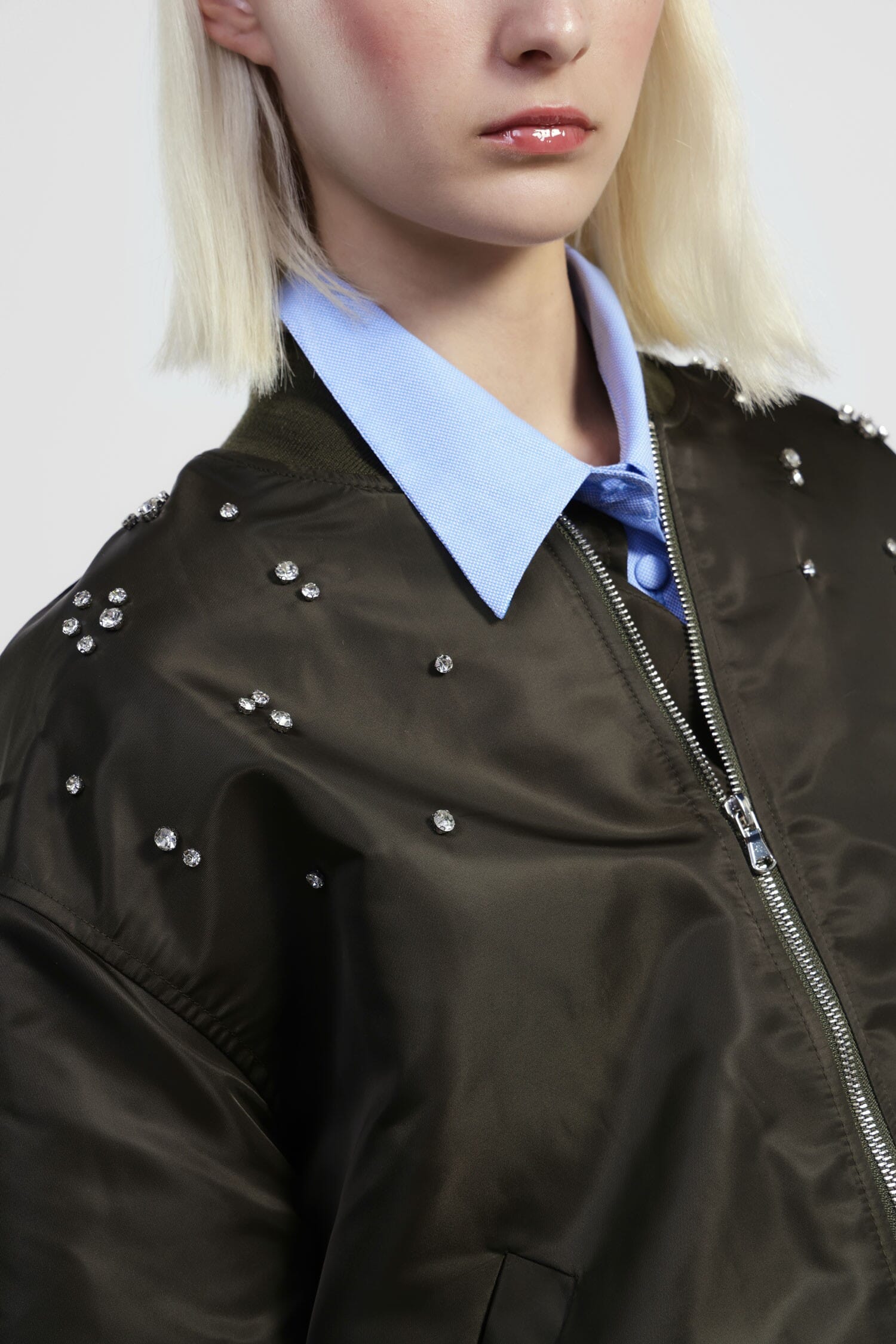 Bomber Jacket Con Perle Applicate E Fondo Arricciato Dixie