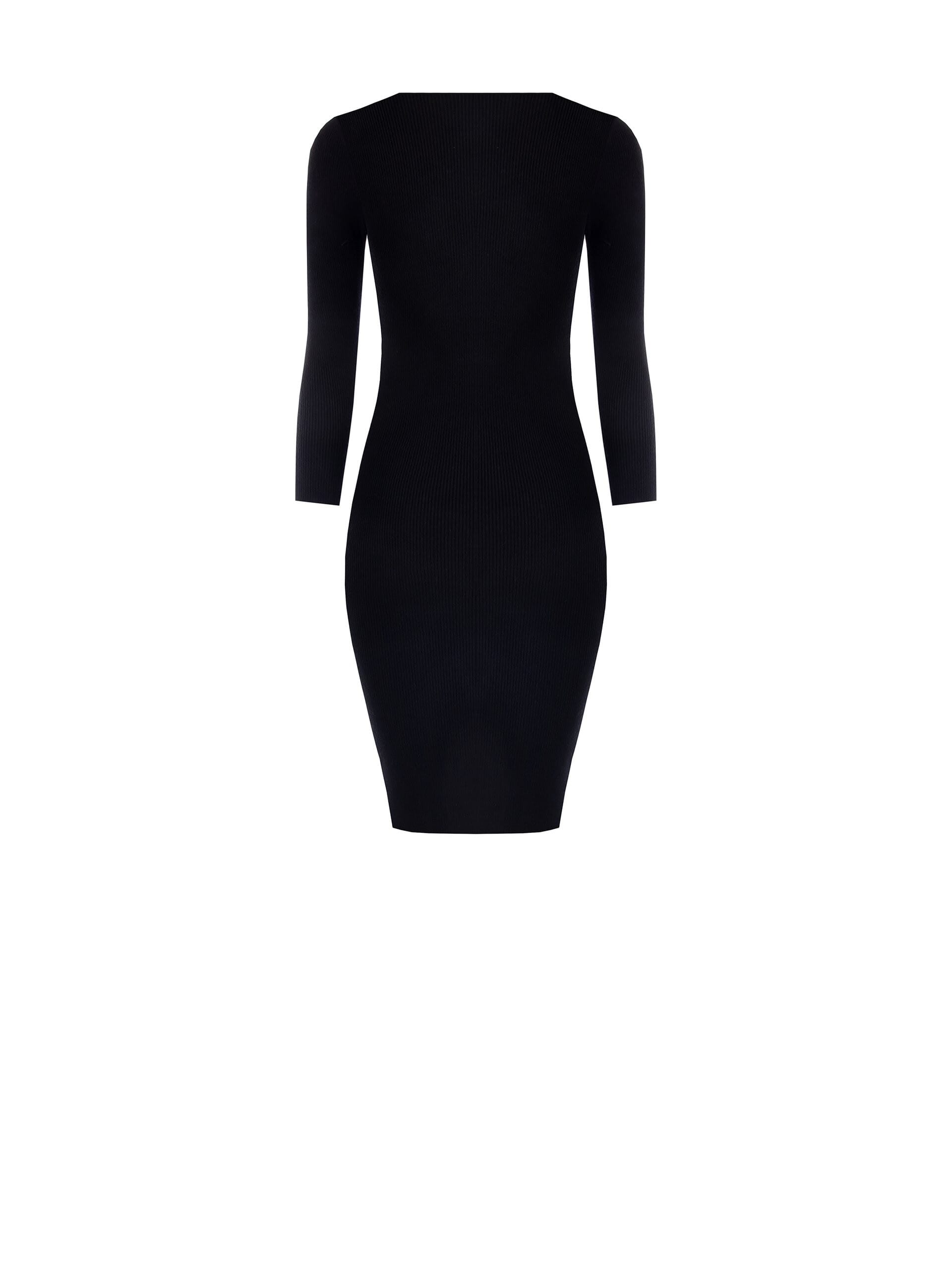 Thin Ribbed Knitted Sheath Dress With V-Neck And Logo Buttons Rinascimento