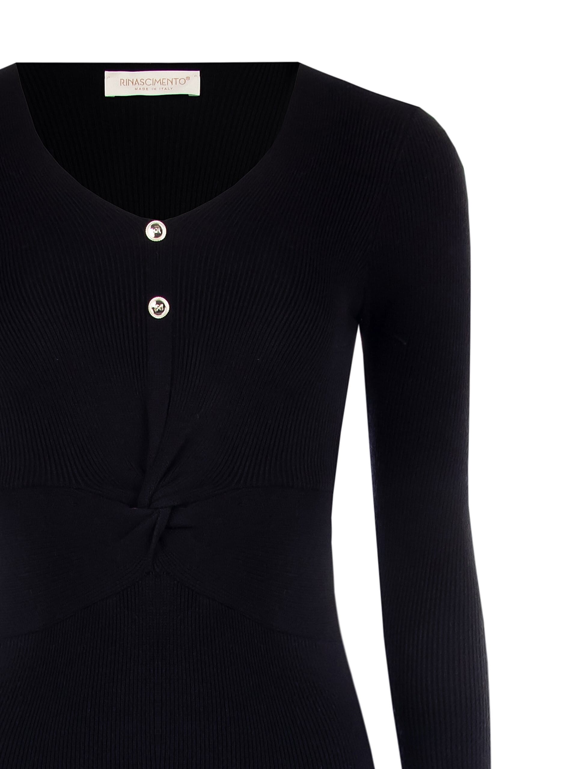Thin Ribbed Knitted Sheath Dress With V-Neck And Logo Buttons Rinascimento
