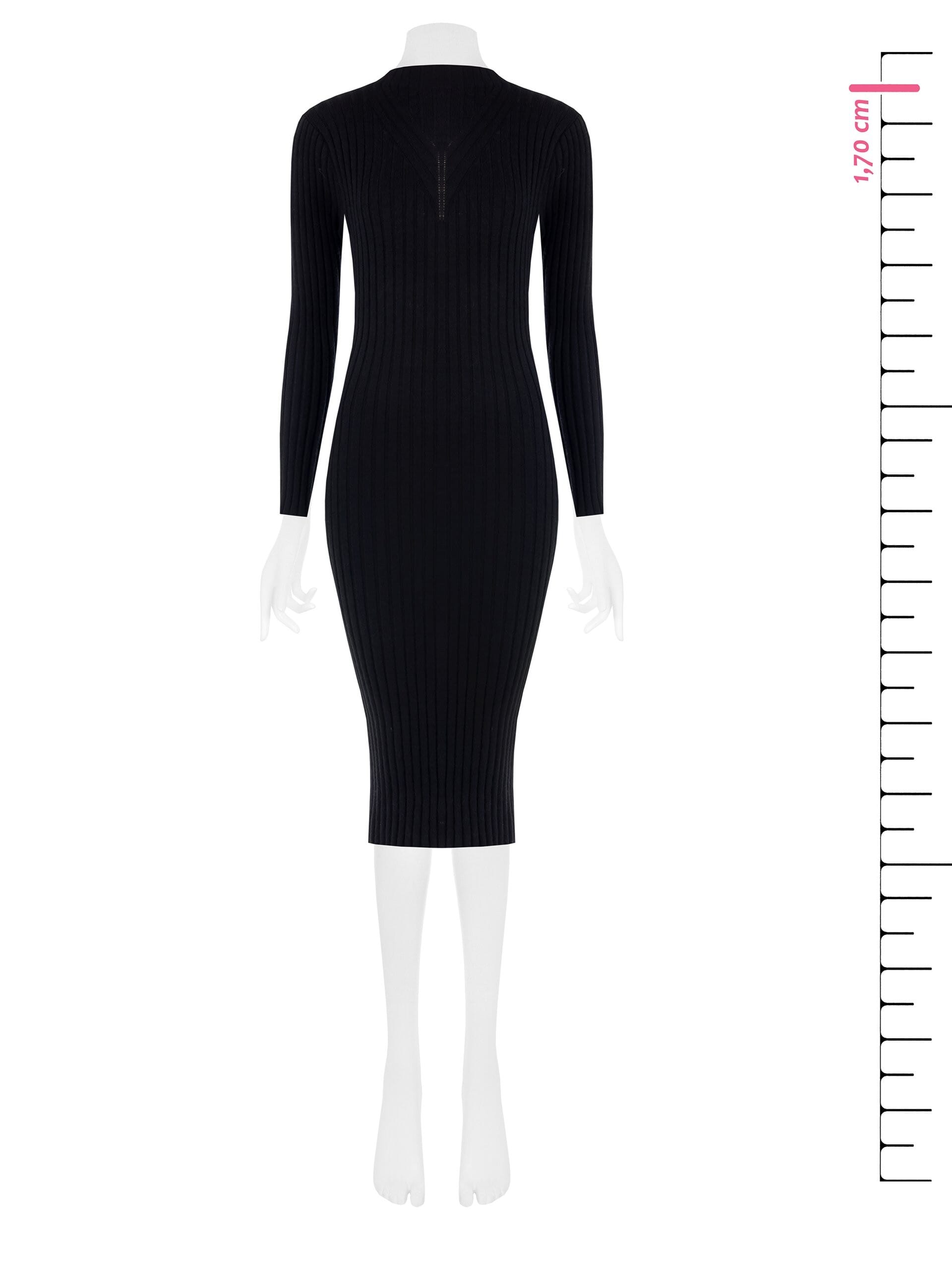 Rinascimento - Robe midi à col en V et larges côtes en tricot