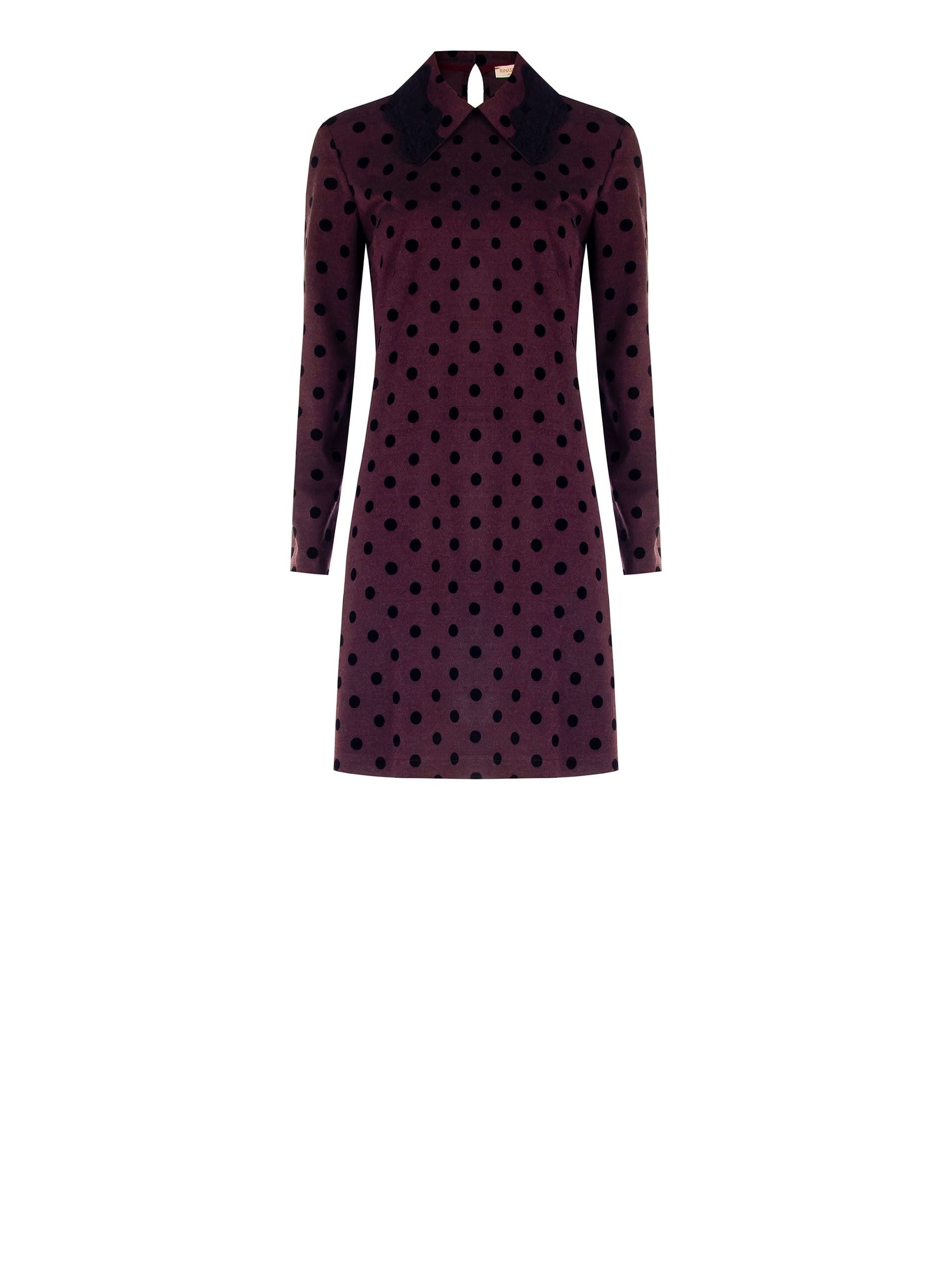 Abito Corto A Trapezio A Pois Floccati Con Pizzo Sul Colletto Rinascimento