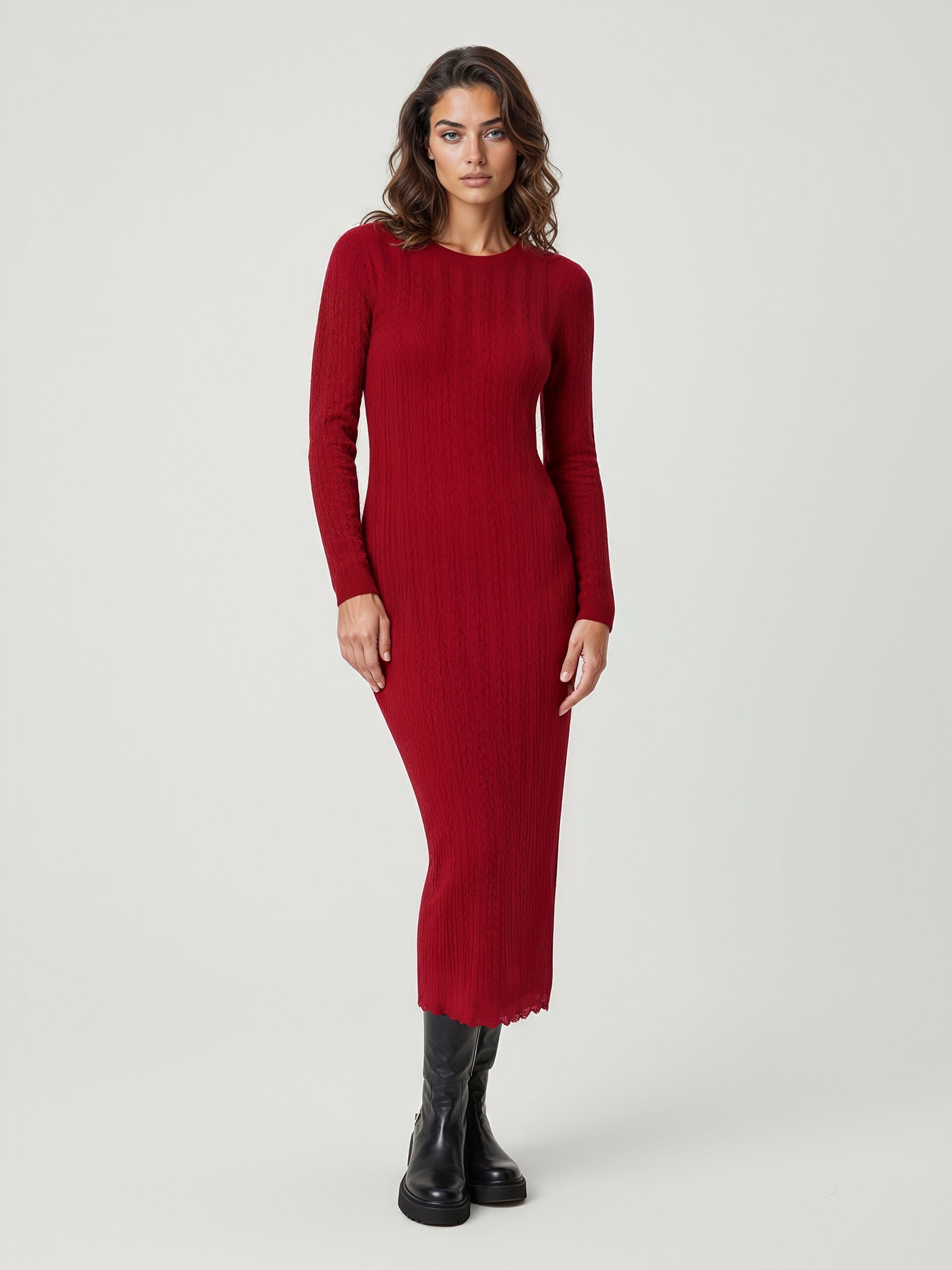 Abito Lungo A Tubino In Maglia Intrecciata E Traforata Rinascimento