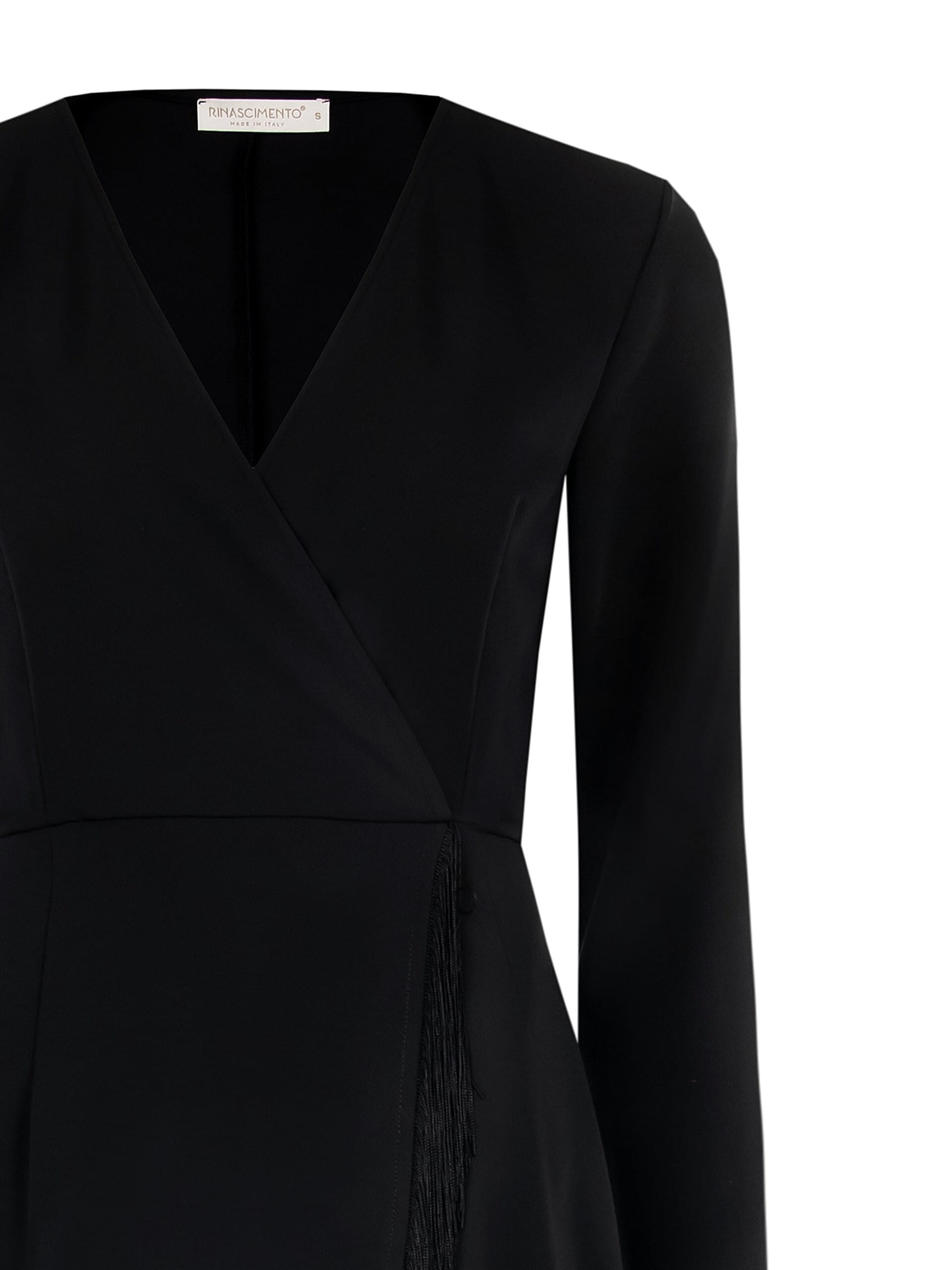 Abito Corto Ad Incrocio In Tessuto Fluido Con Scollo A V E Frange Rinascimento