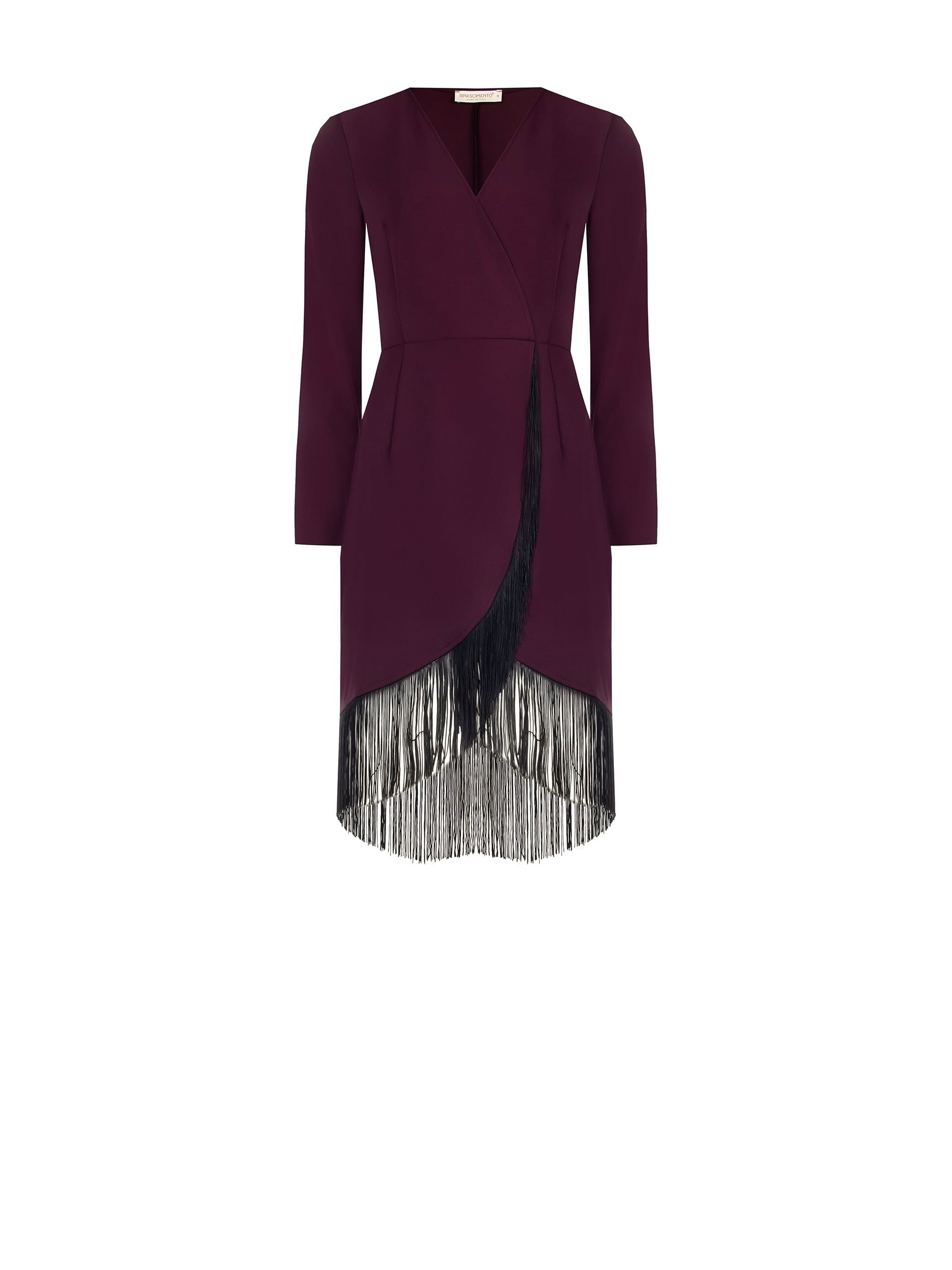 Abito Corto Ad Incrocio In Tessuto Fluido Con Scollo A V E Frange Rinascimento