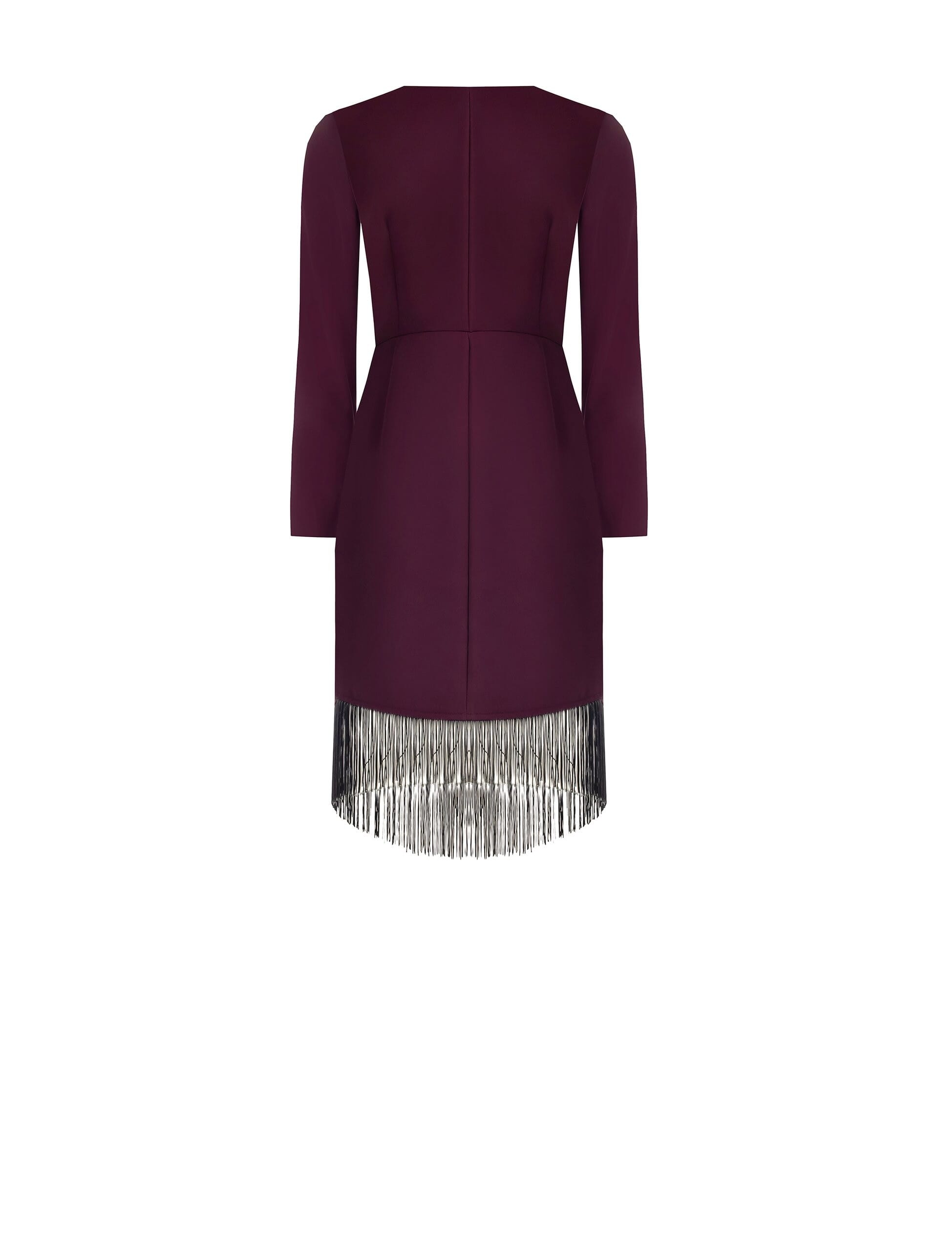 Abito Corto Ad Incrocio In Tessuto Fluido Con Scollo A V E Frange Rinascimento