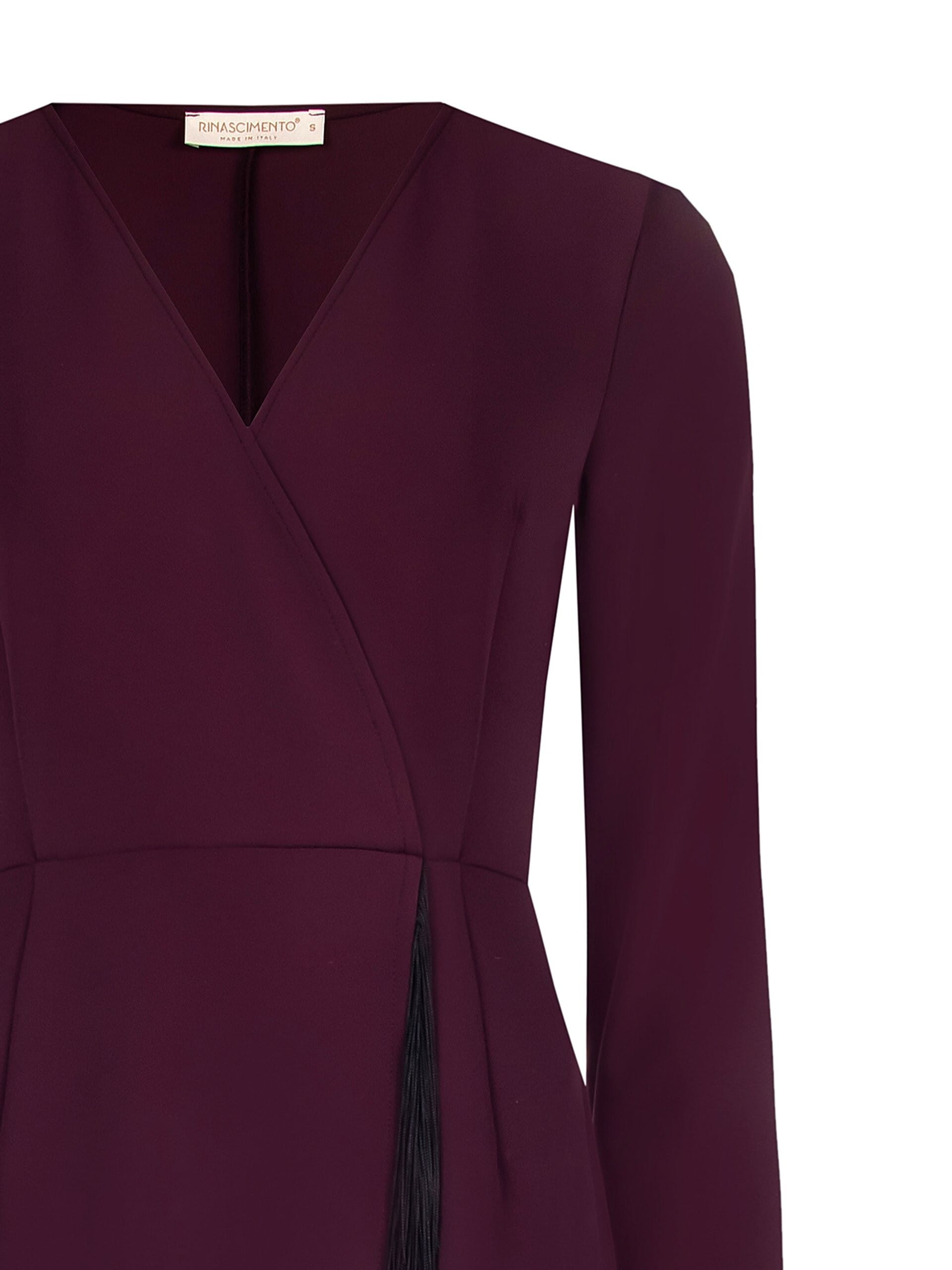 Abito Corto Ad Incrocio In Tessuto Fluido Con Scollo A V E Frange Rinascimento