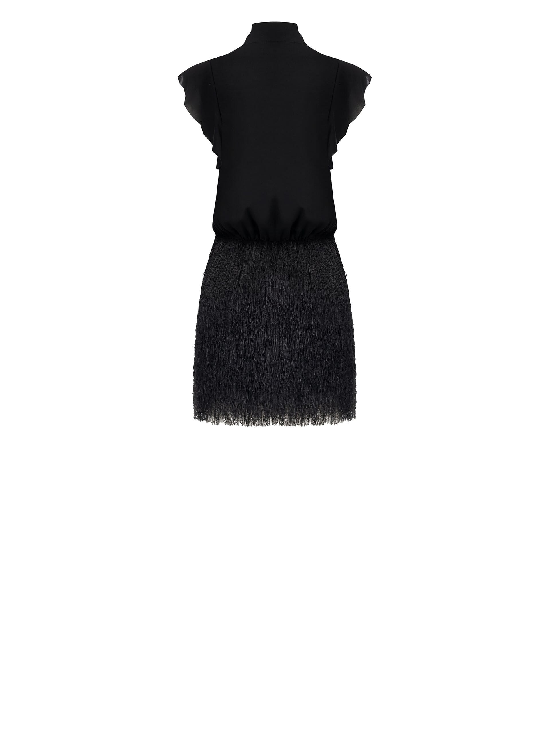 Two Piece Effect Short Dress With Georgette Top And Fringed Skirt Rinascimento