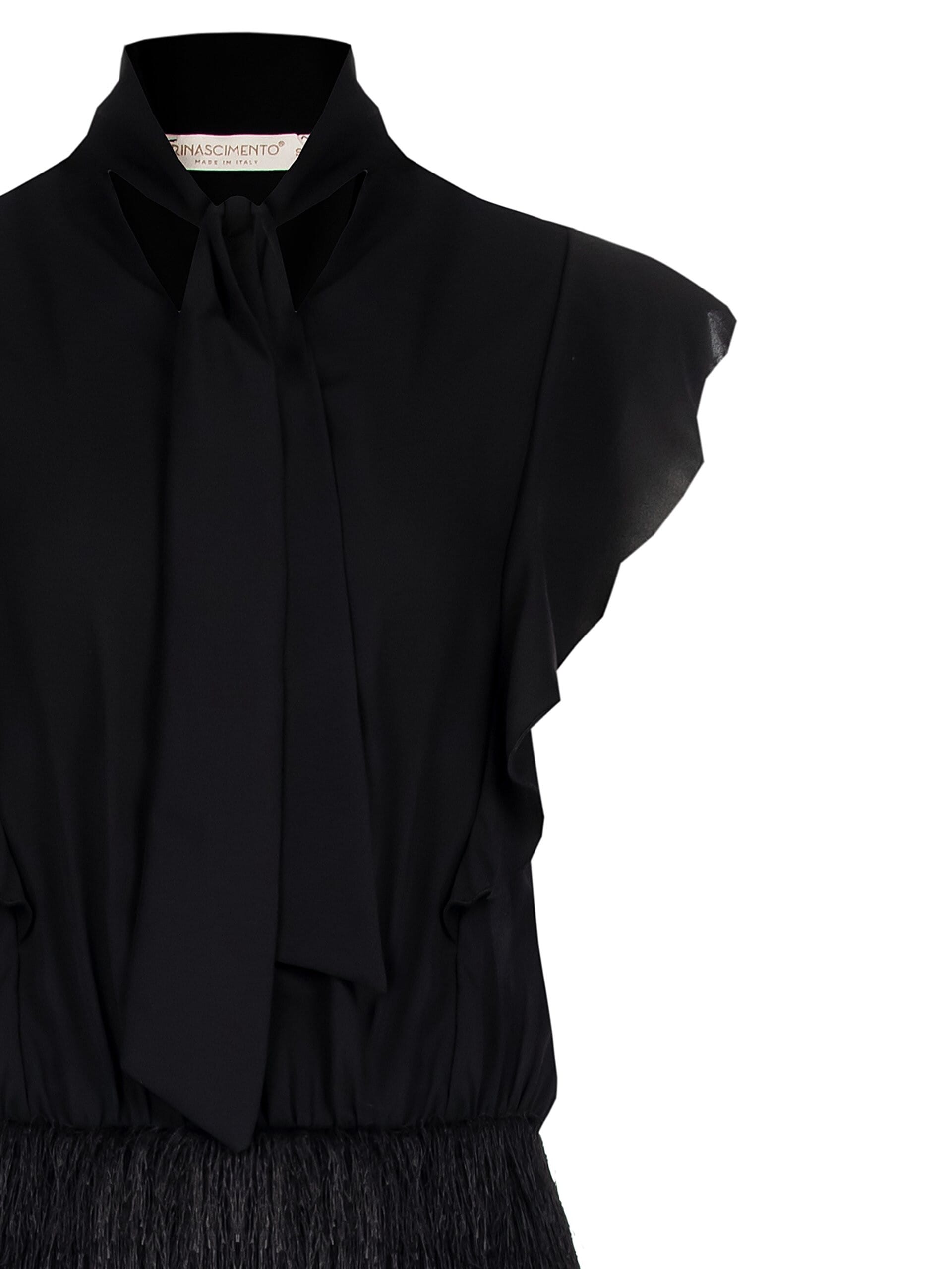 Two Piece Effect Short Dress With Georgette Top And Fringed Skirt Rinascimento