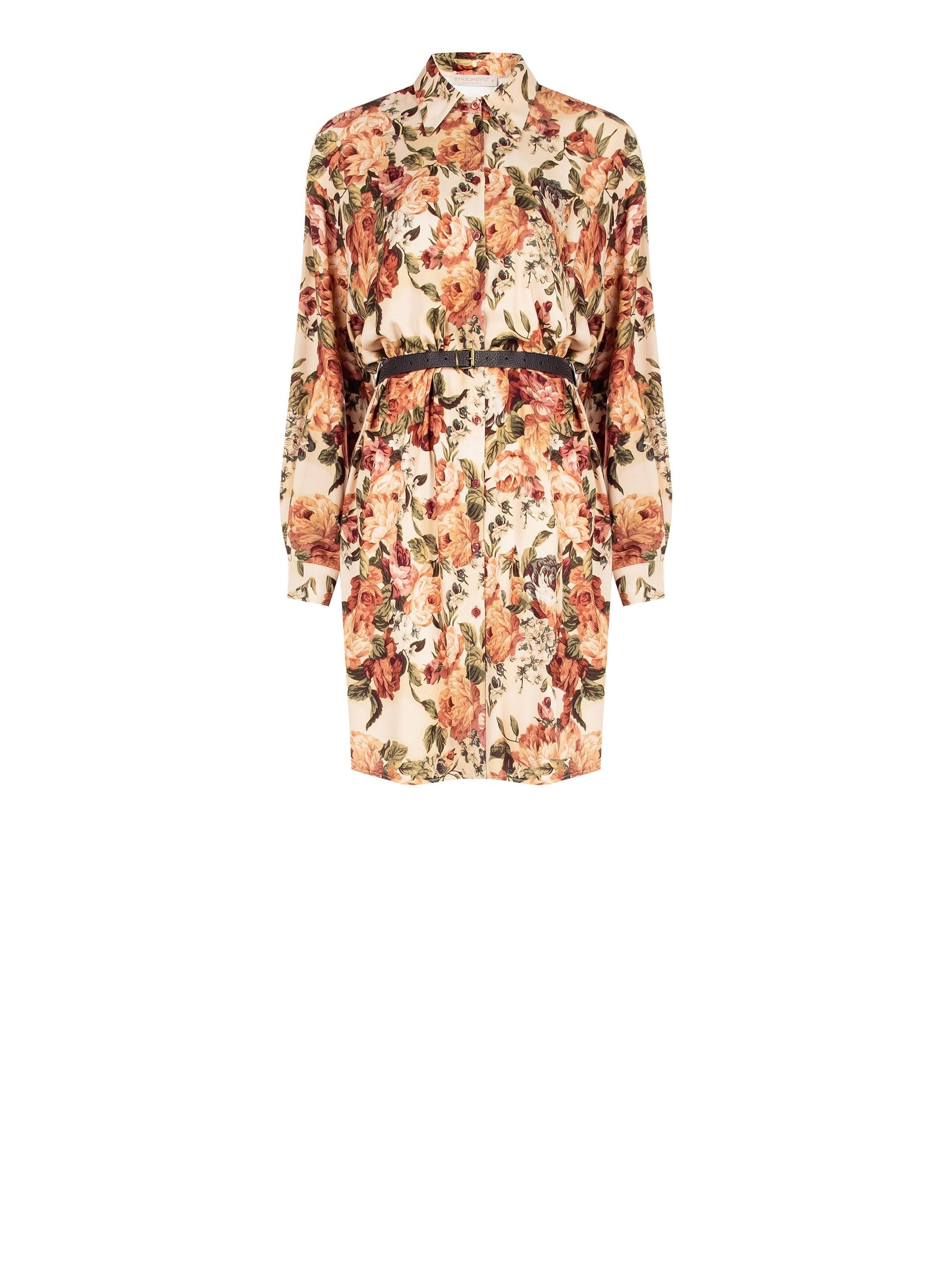 Abito Corto Chemisier In Viscosa A Fiori Con Cintura In Similpelle Abbinata Rinascimento