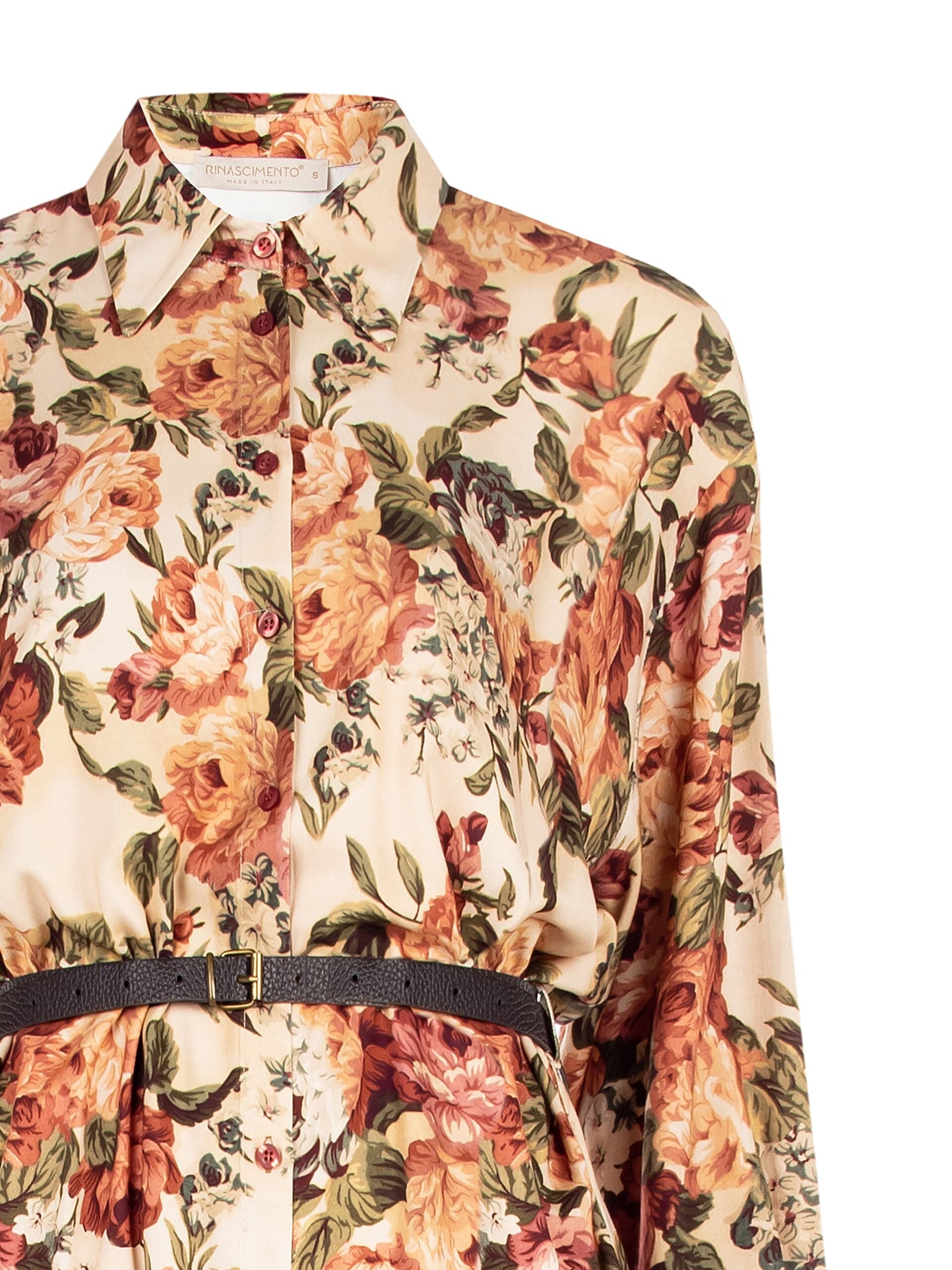 Abito Corto Chemisier In Viscosa A Fiori Con Cintura In Similpelle Abbinata Rinascimento