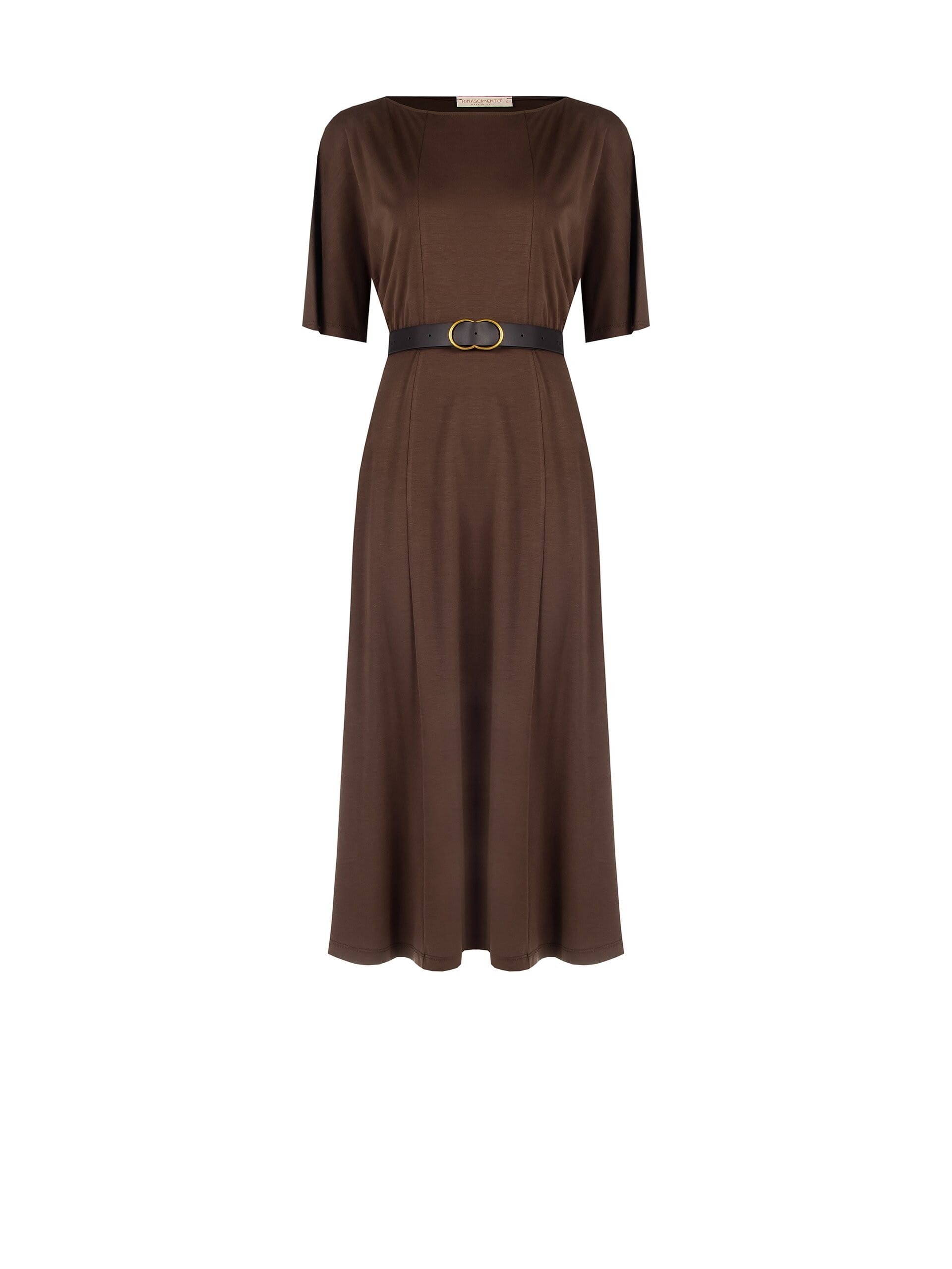 Abito Lungo A Ruota In Misto Viscosa Con Cintura In Similpelle Abbinata Rinascimento