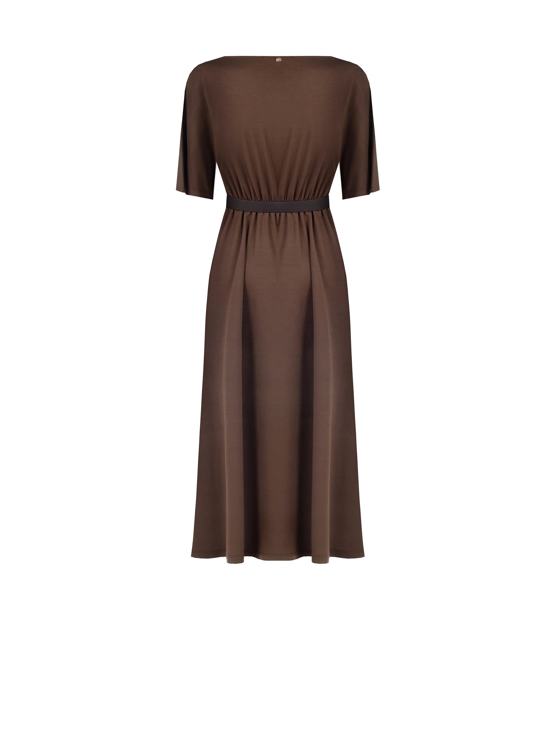 Abito Lungo A Ruota In Misto Viscosa Con Cintura In Similpelle Abbinata Rinascimento