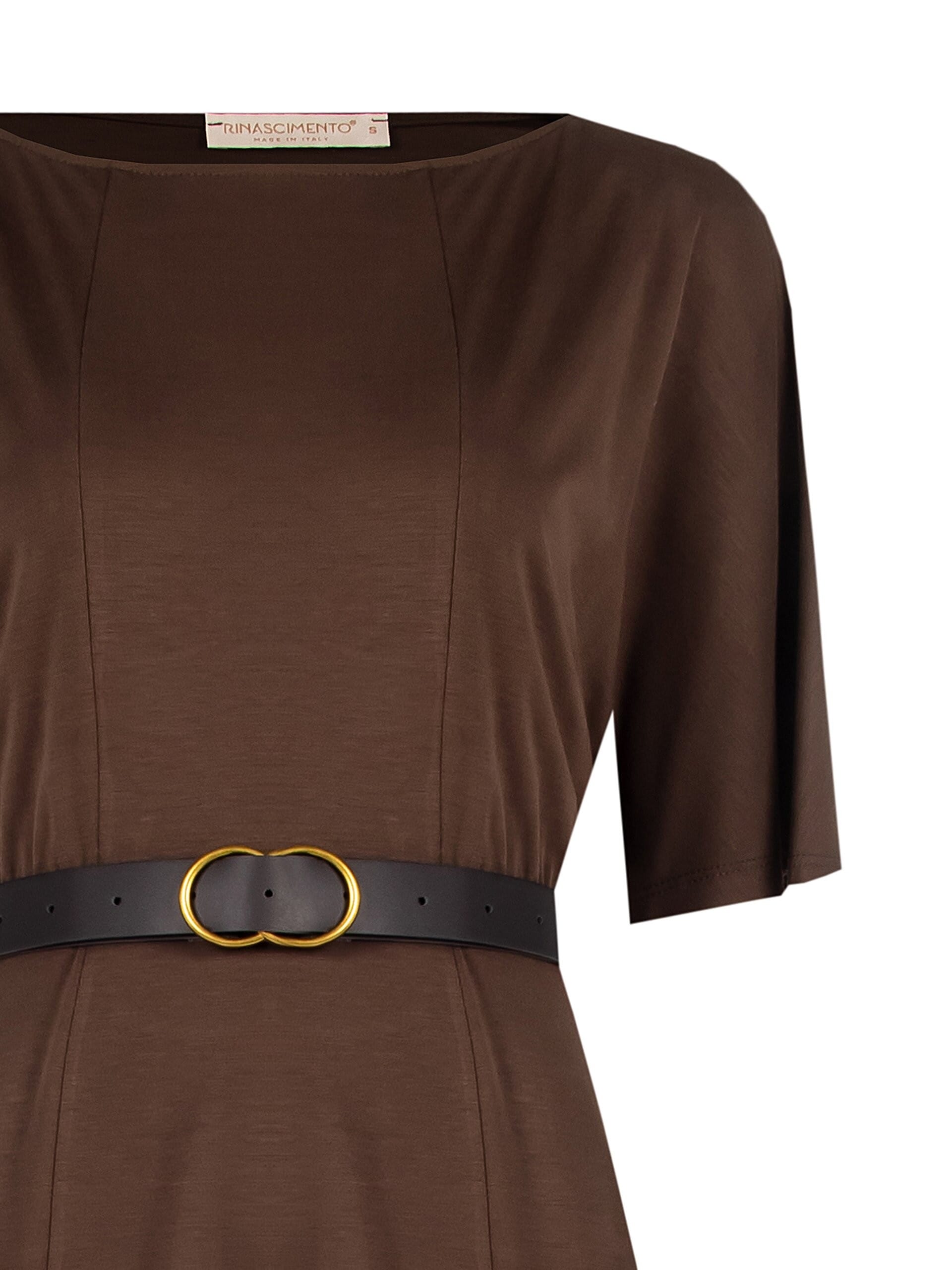 Abito Lungo A Ruota In Misto Viscosa Con Cintura In Similpelle Abbinata Rinascimento