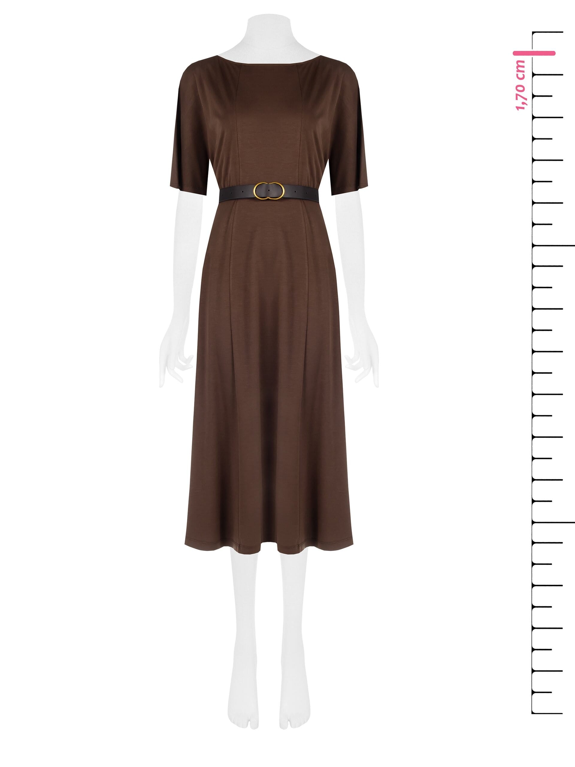 Abito Lungo A Ruota In Misto Viscosa Con Cintura In Similpelle Abbinata Rinascimento