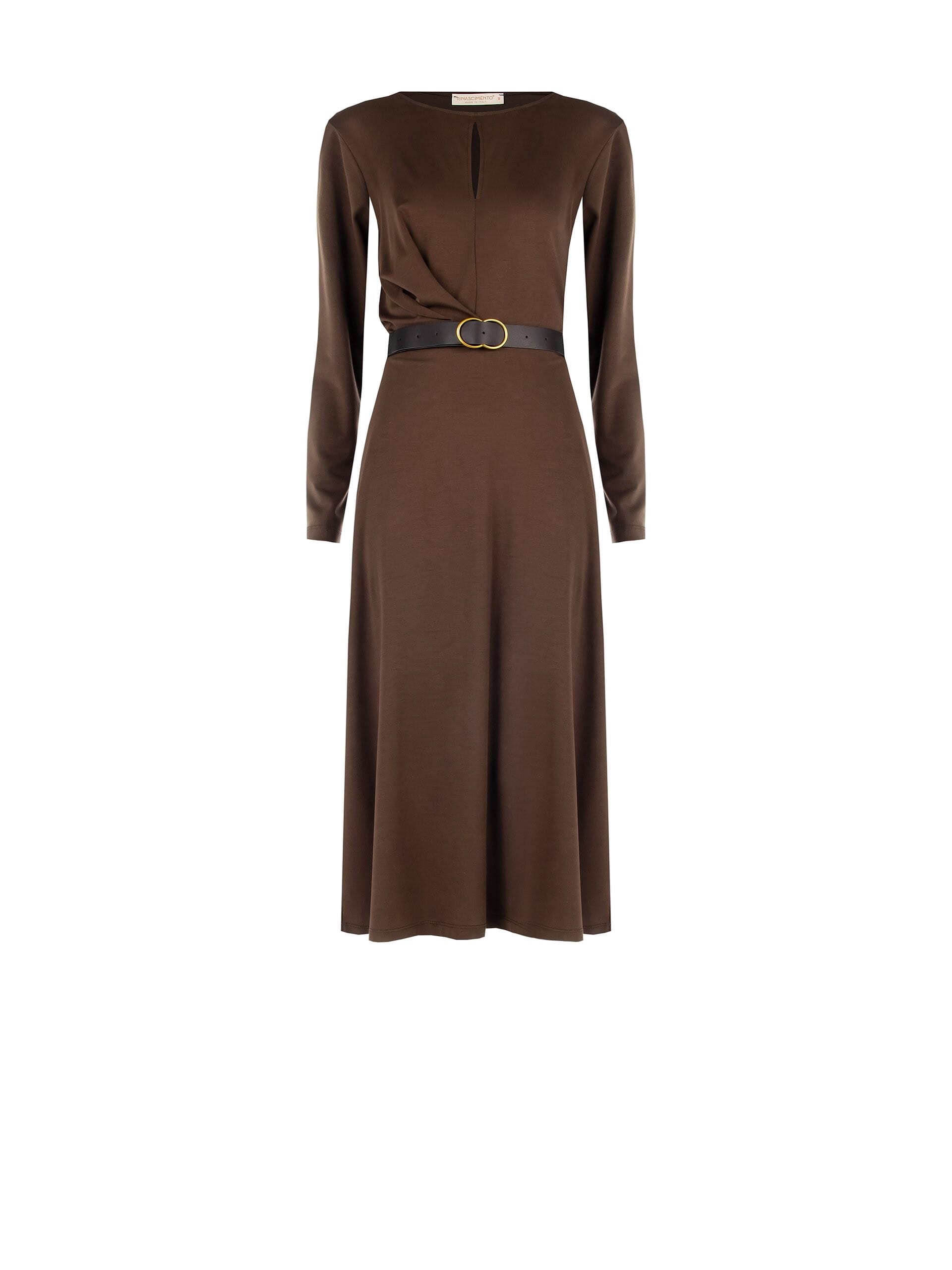 Abito Lungo In Misto Viscosa Con Cut-Out E Cintura In Similpelle Abbinata Rinascimento