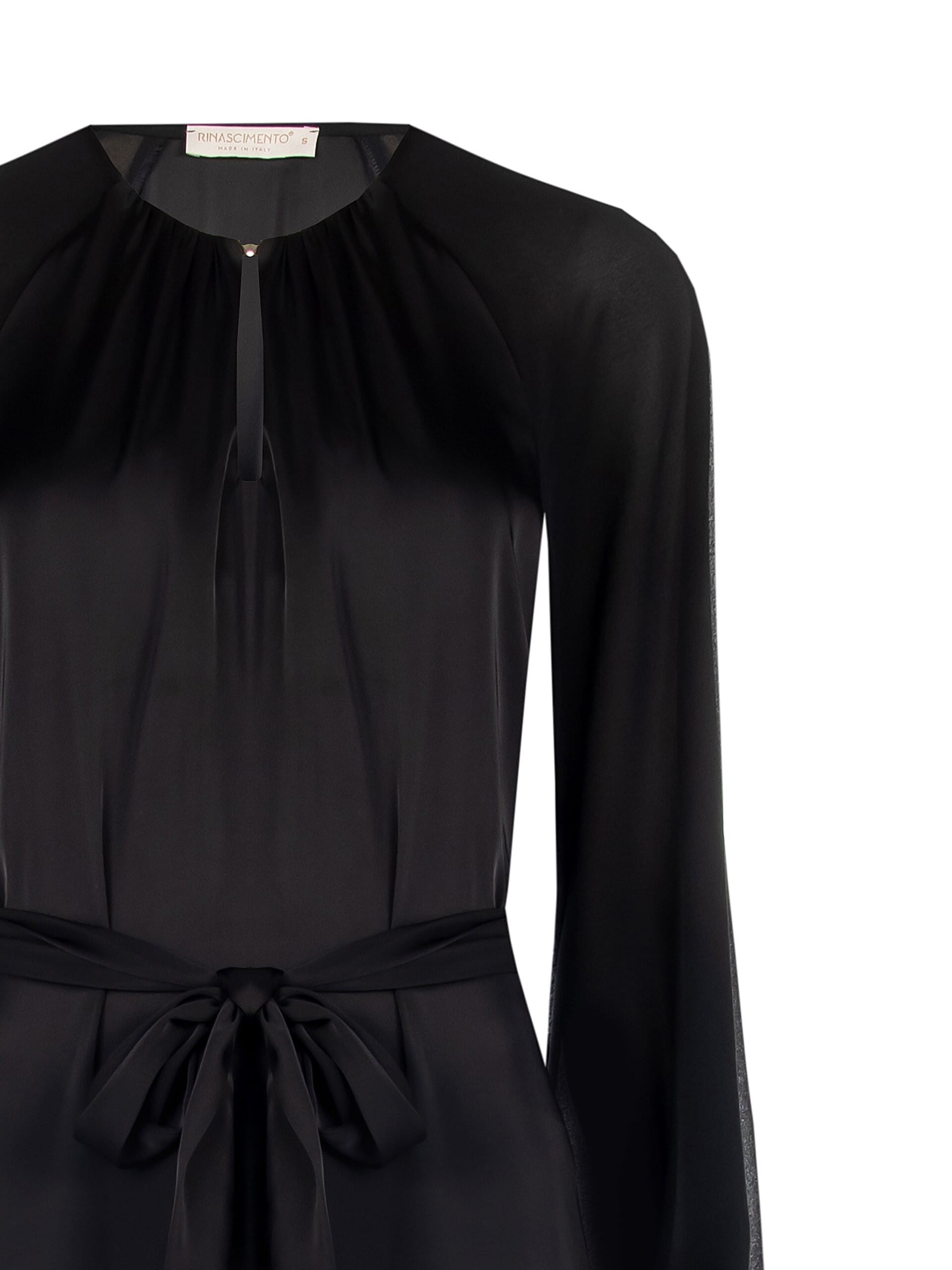 Abito Midi In Raso Con Cintura Coordinata E Maniche Semitrasparenti In Georgette Rinascimento