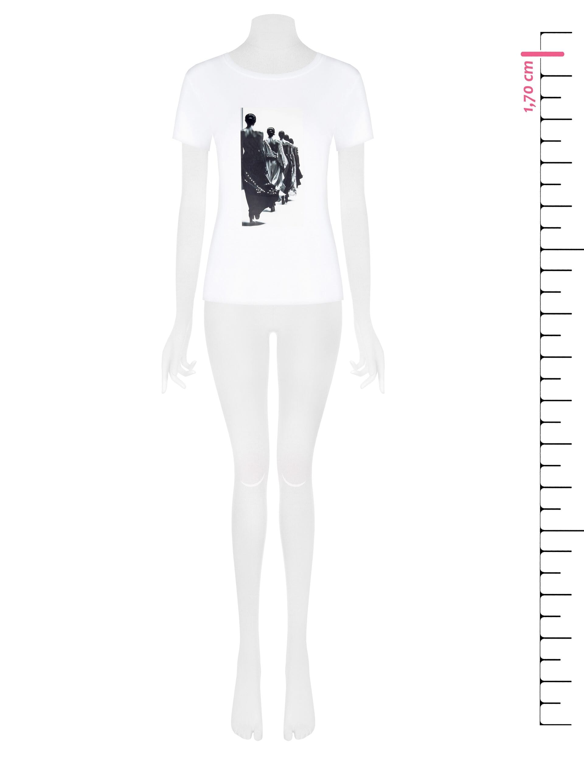 Regular Cotton Mix T-Shirt with Cat Print and Rhinestones Rinascimento