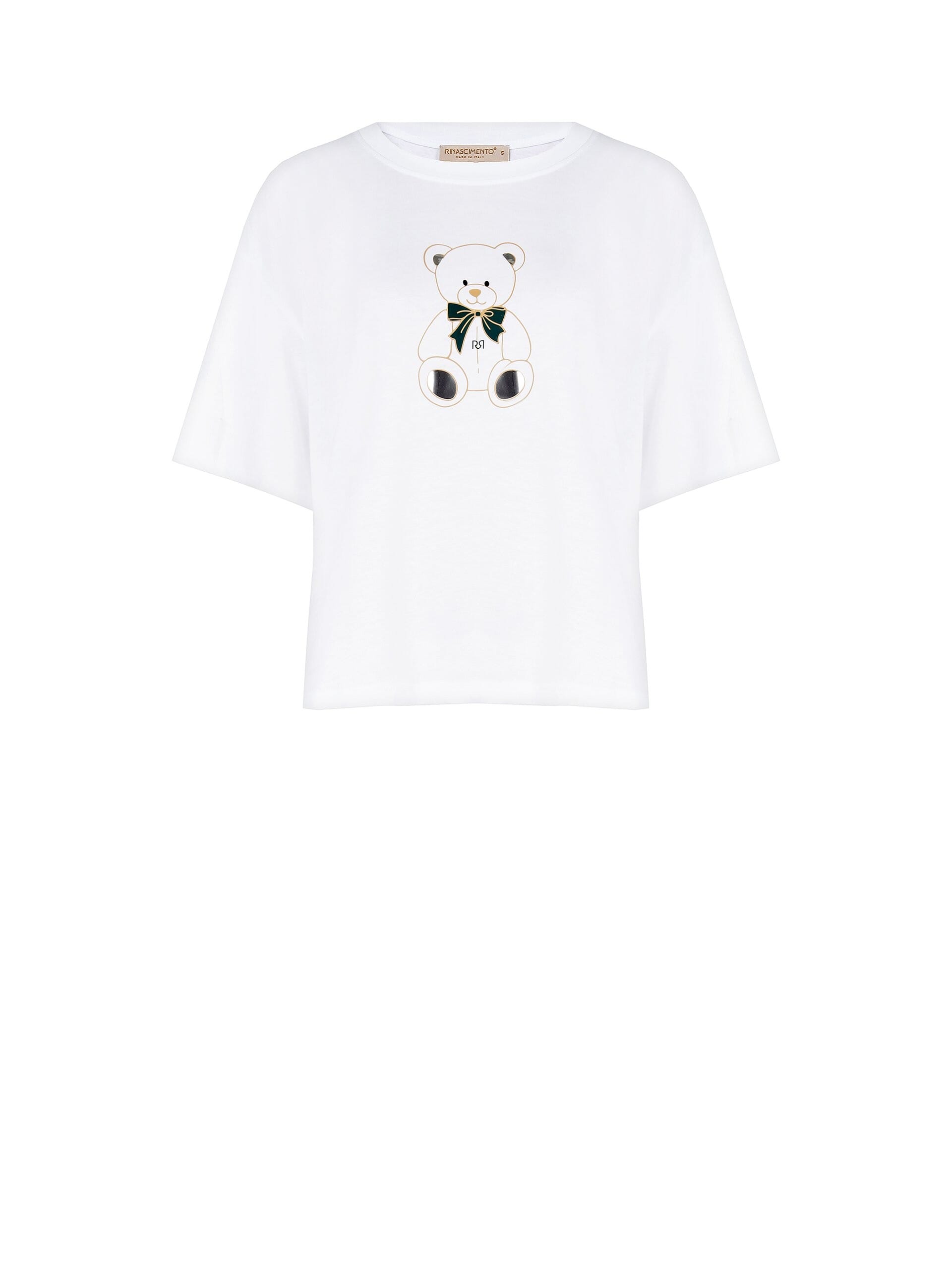 Rinascimento T-Shirt régulier en coton mélangé avec impression d'ours et détails laminés