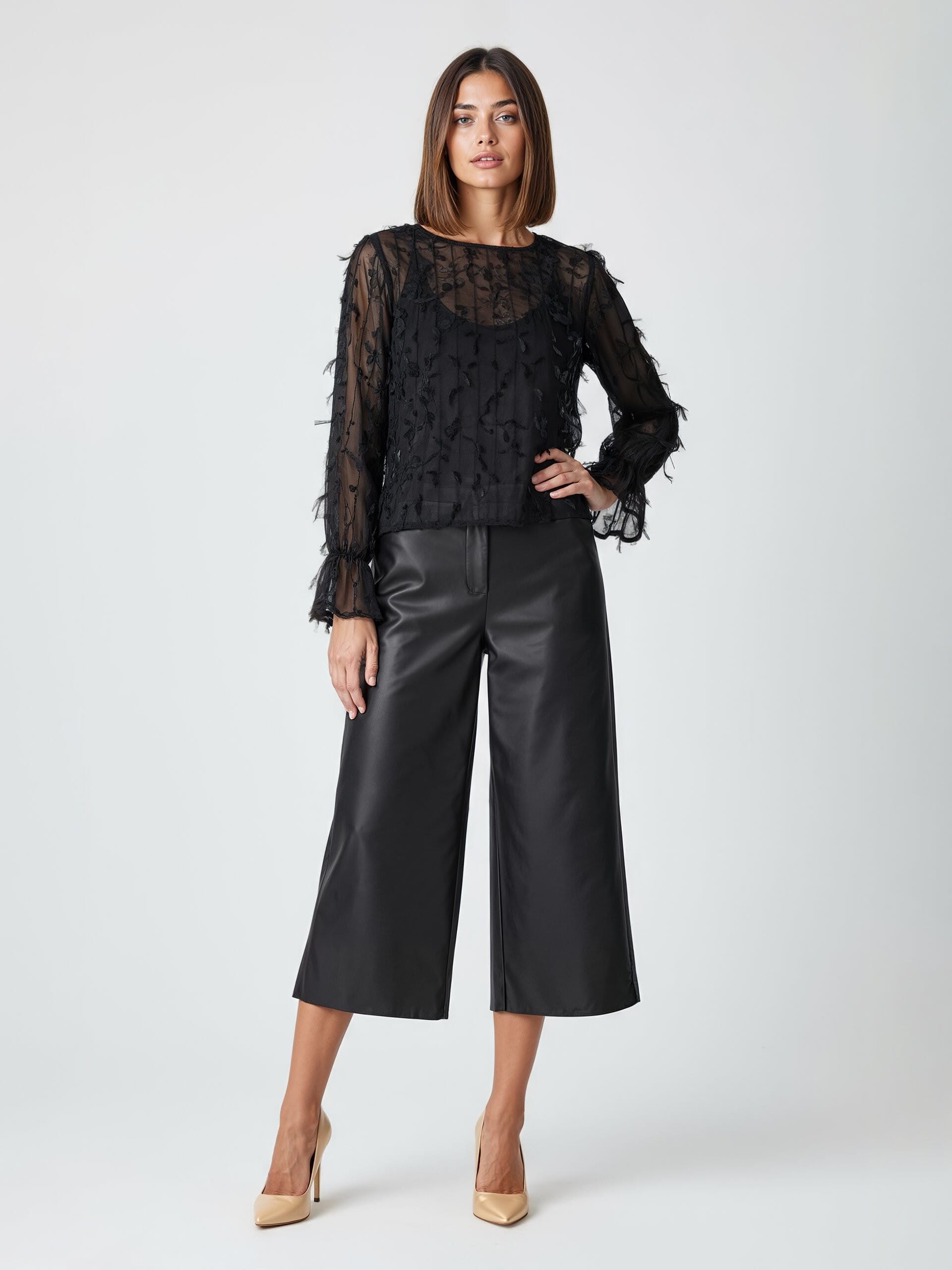 Blusa In Georgette Ricamata Effetto Piume Rinascimento