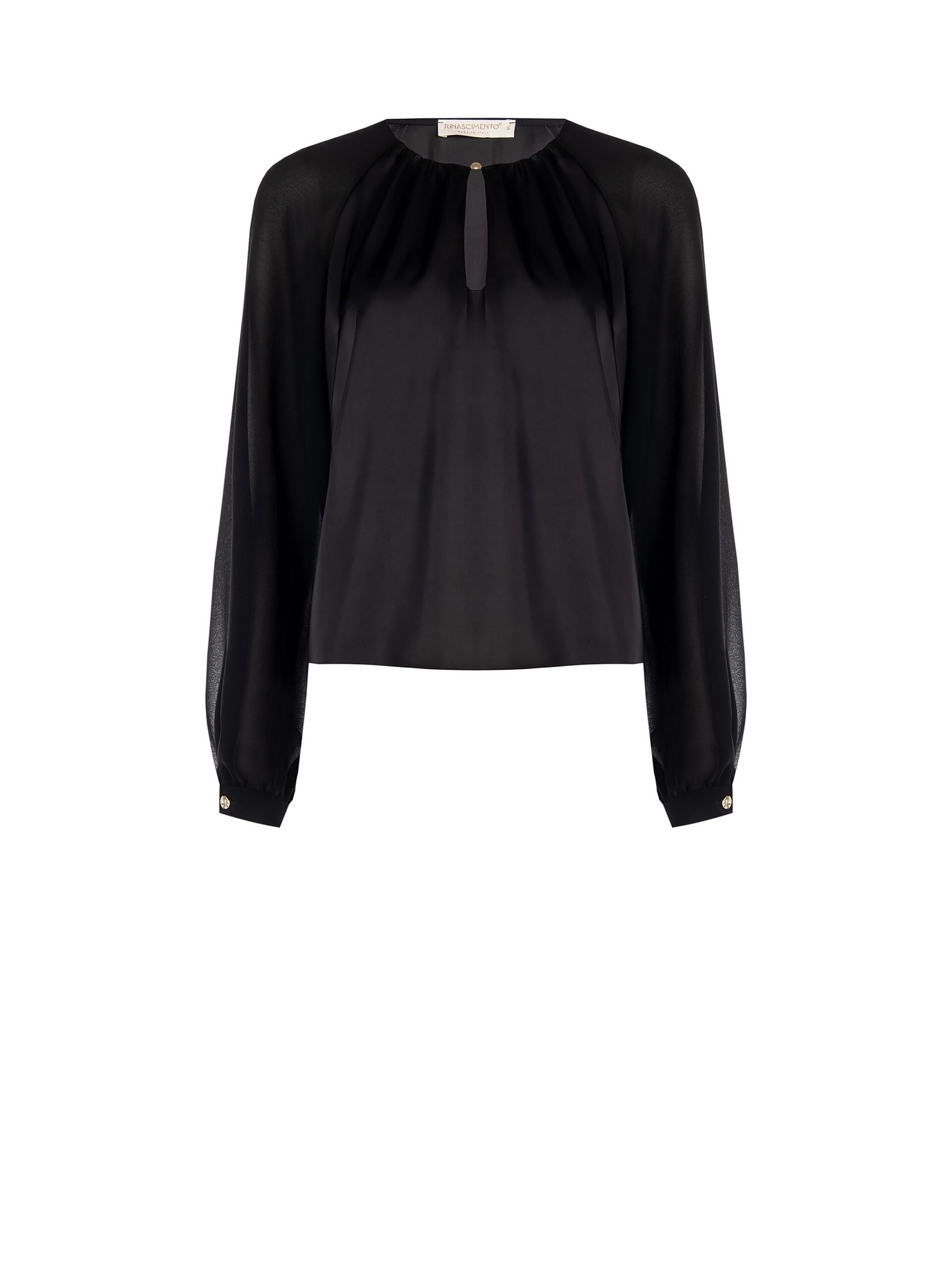 Chemisier en satin fluide avec manches en georgette semi-transparente et fermeture goutte d'eau sur le devant Rinascimento