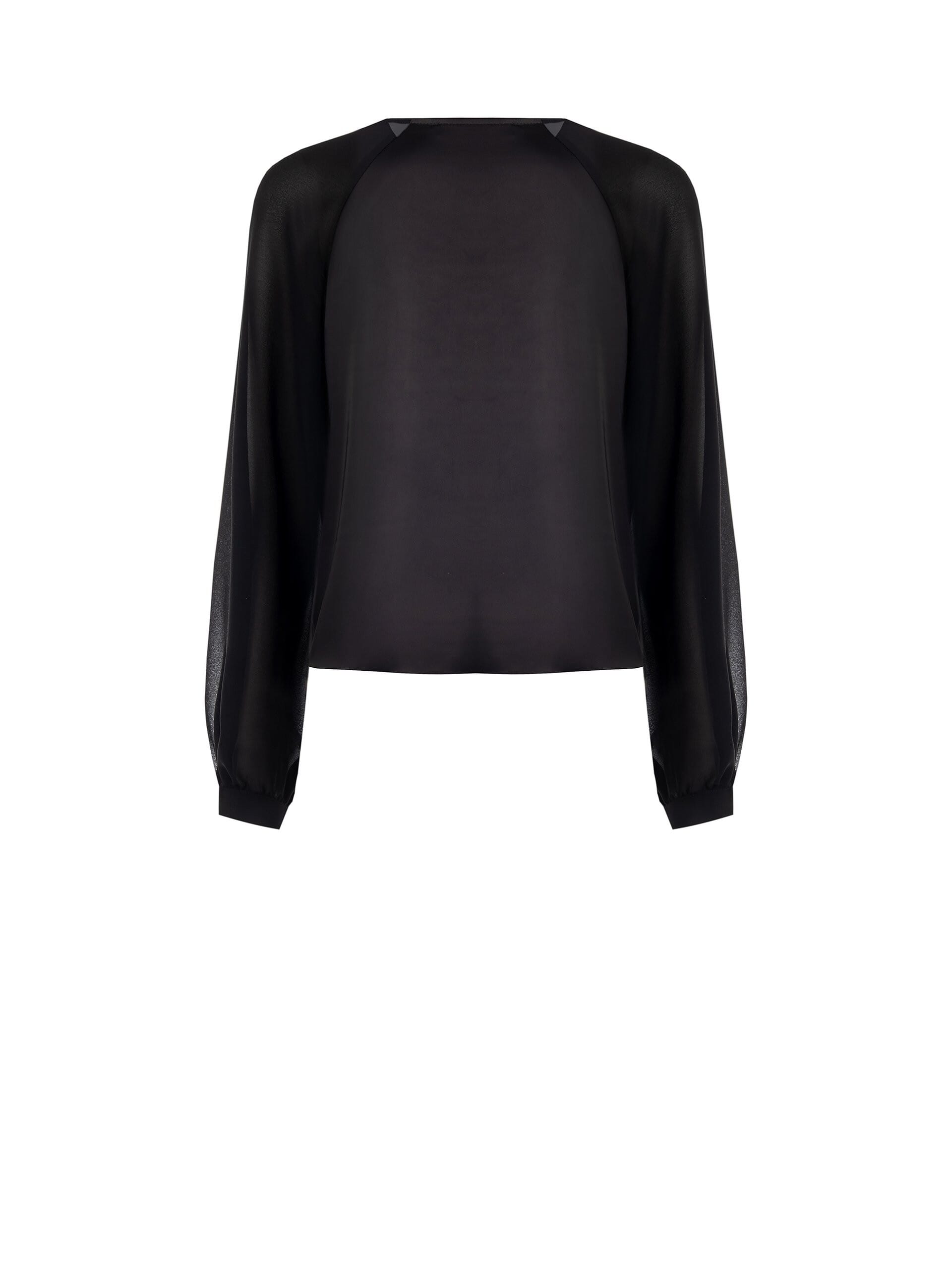 Chemisier en satin fluide avec manches en georgette semi-transparente et fermeture goutte d'eau sur le devant Rinascimento