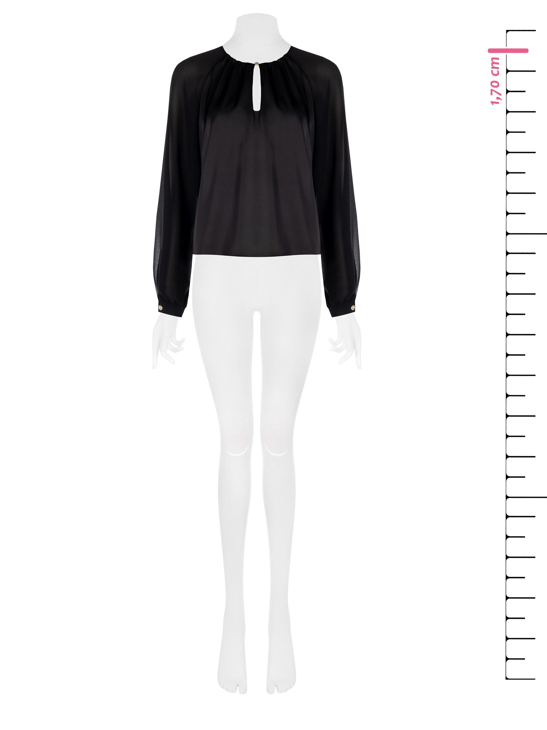 Chemisier en satin fluide avec manches en georgette semi-transparente et fermeture goutte d'eau sur le devant Rinascimento