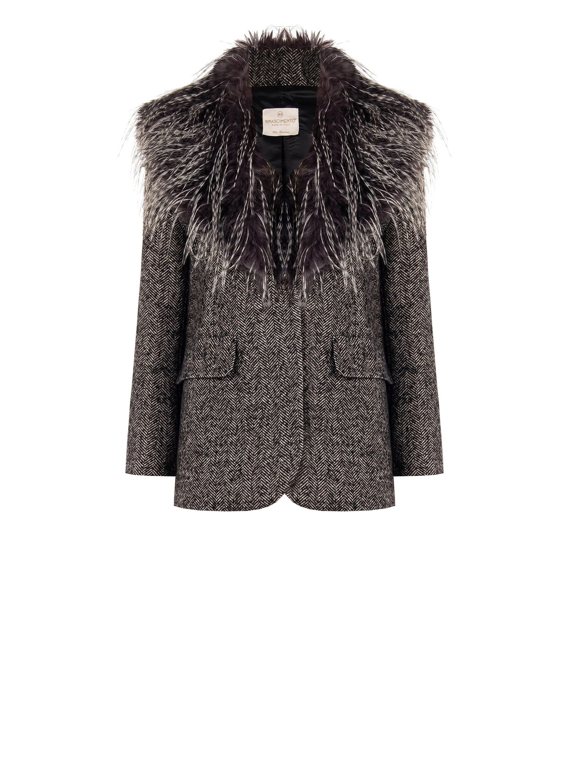 Manteau court à chevrons avec col en fourrure synthétique amovible Rinascimento