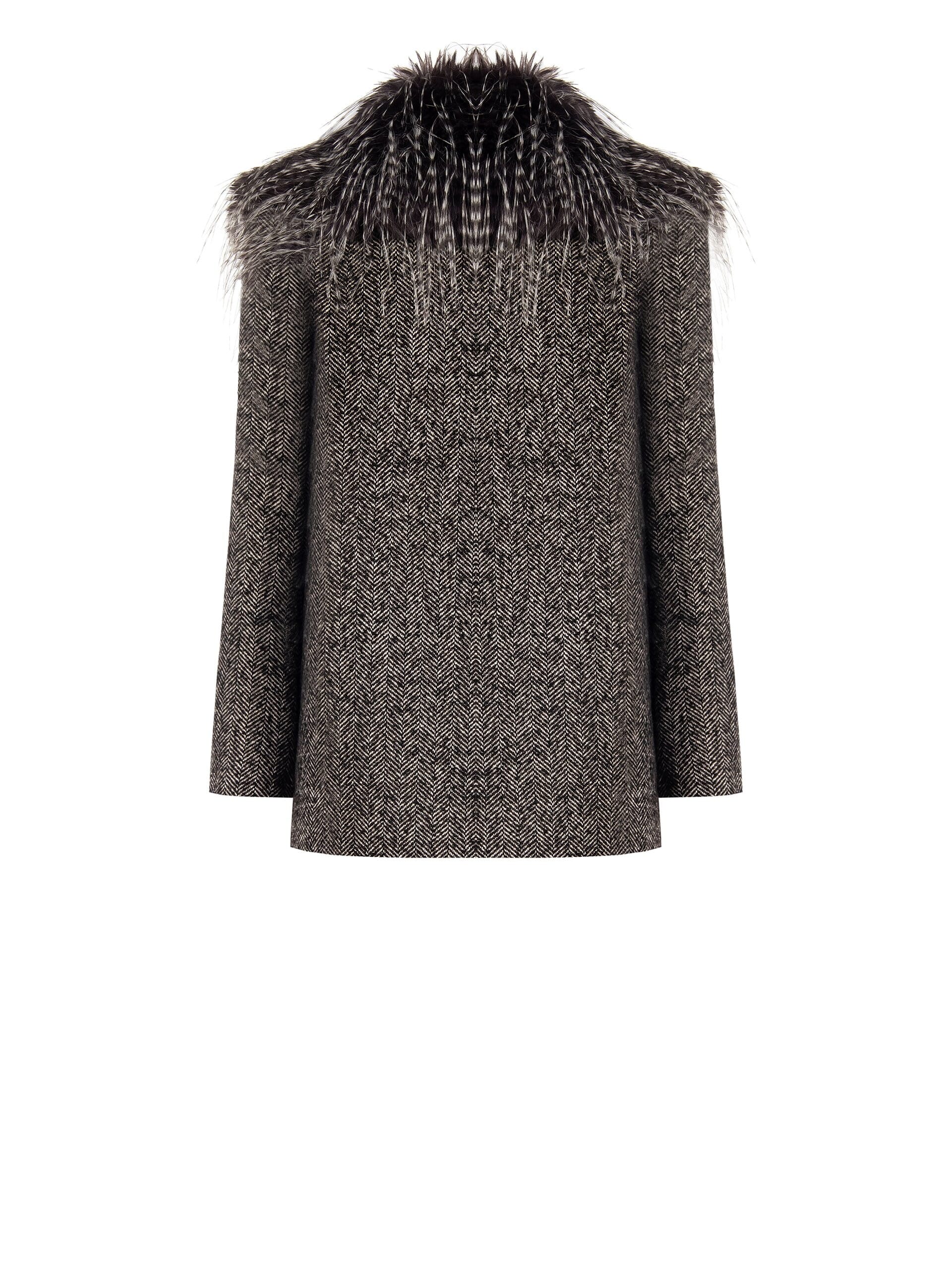 Manteau court à chevrons avec col en fourrure synthétique amovible Rinascimento