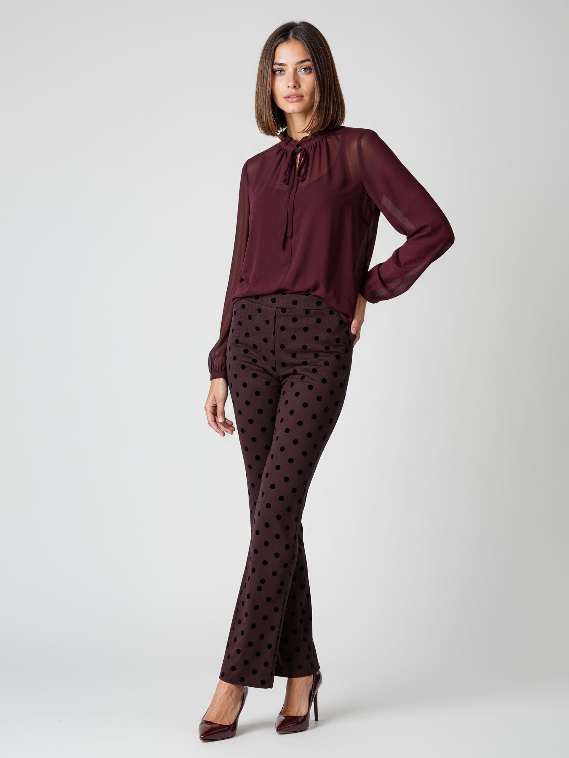 Pantaloni A Zampa A Pois Floccati Con Elastico Dietro Rinascimento