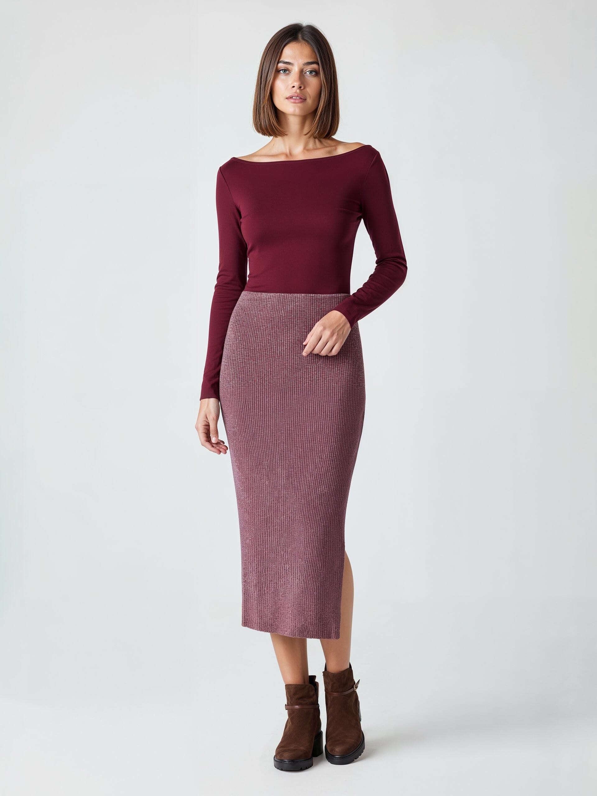 Jupe crayon en tissu côtelé gaufré avec fente latérale Rinascimento