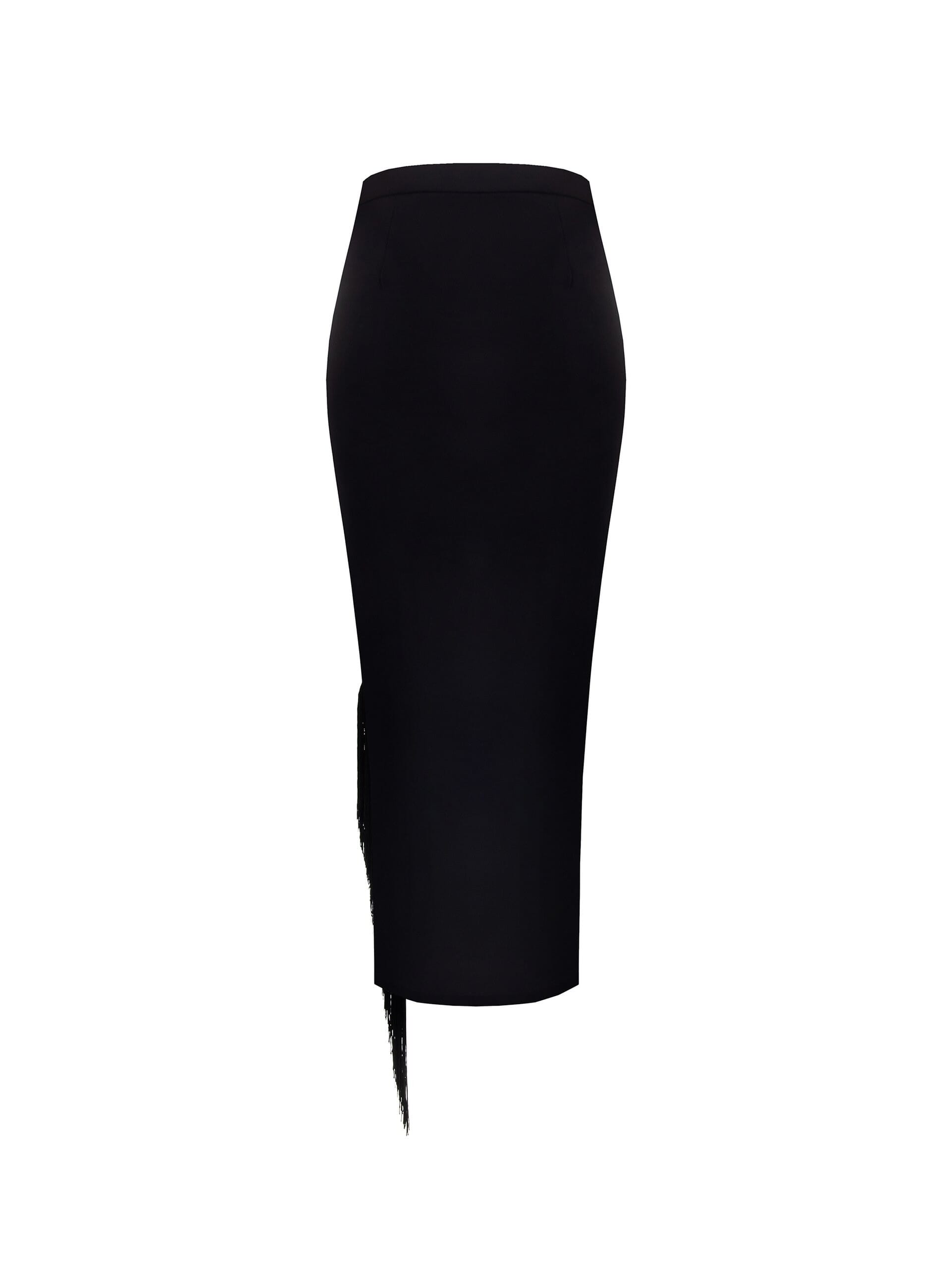 Jupe fourreau longue en tissu fluide avec fente latérale et franges Rinascimento
