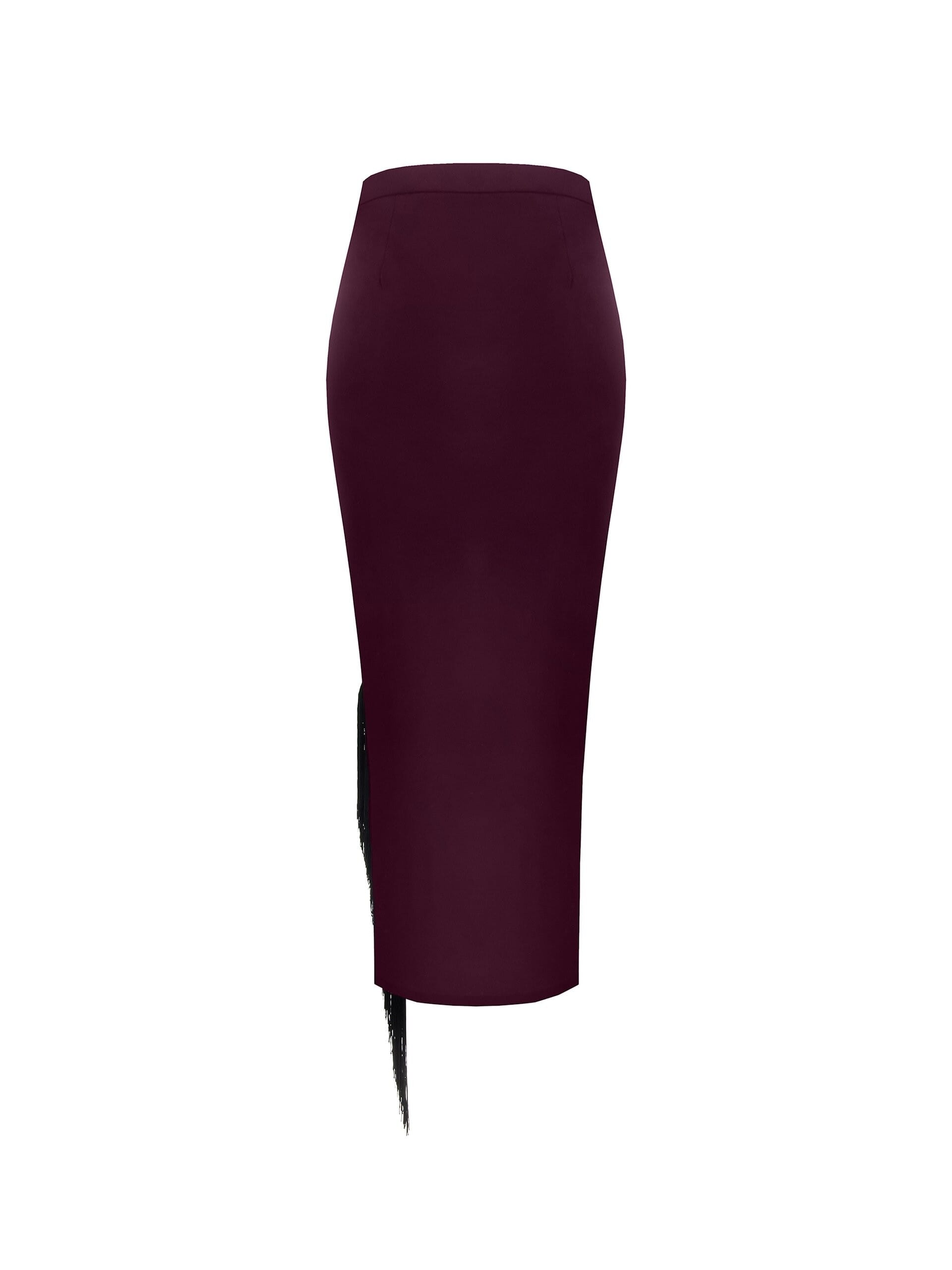 Jupe fourreau longue en tissu fluide avec fente latérale et franges Rinascimento