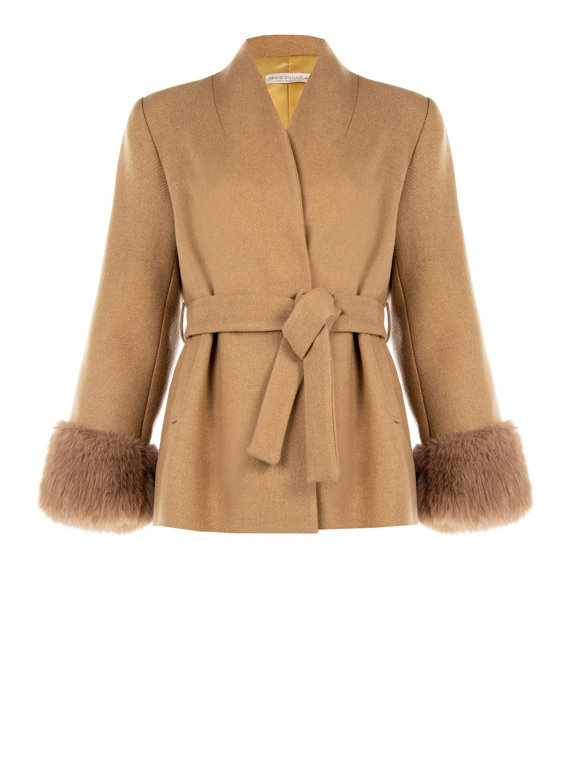 Rinascimento Curvy Short Coat Without Revers With Synthetic Fur Cuffs