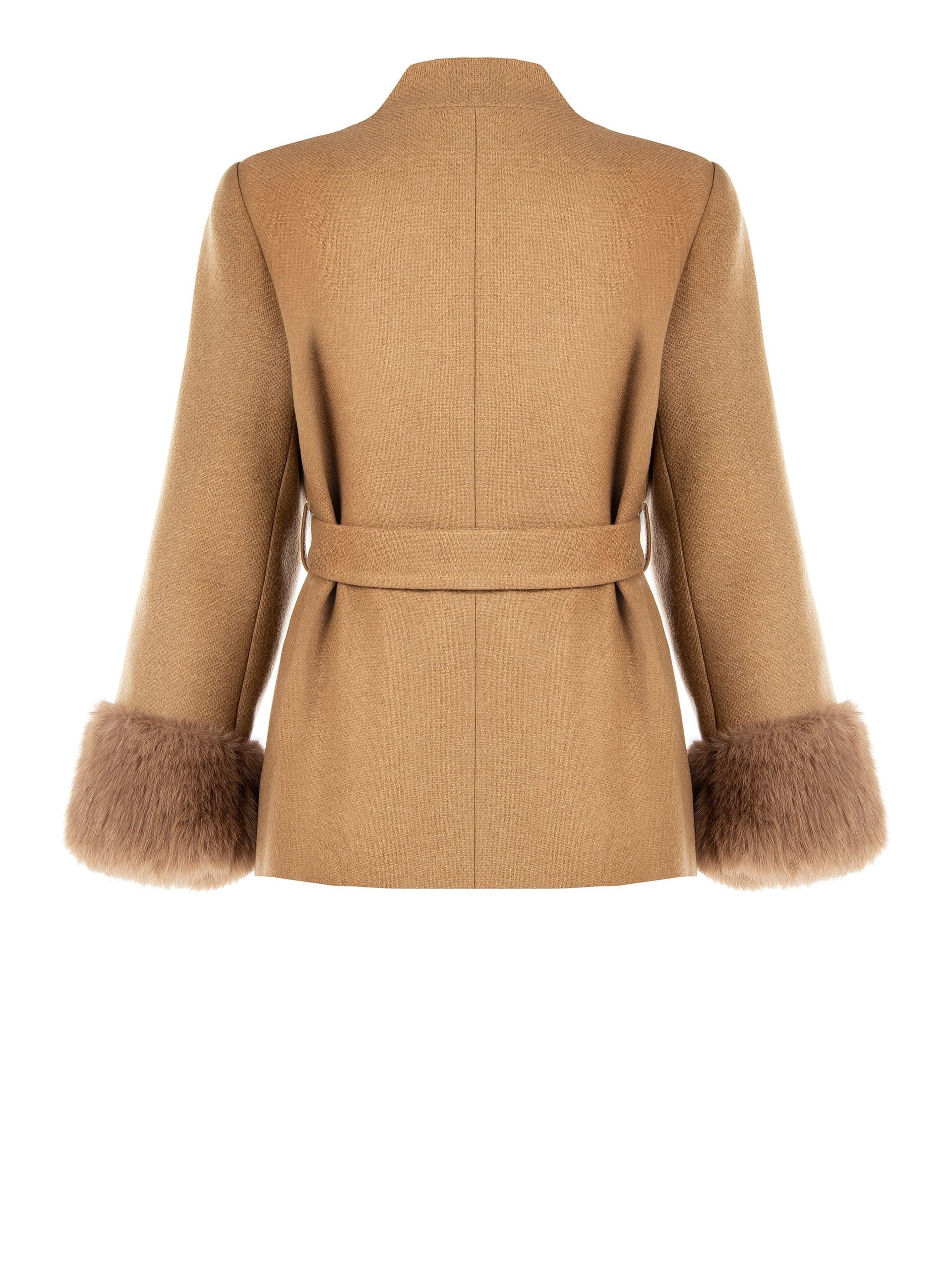 Rinascimento Curvy Short Coat Without Revers With Synthetic Fur Cuffs