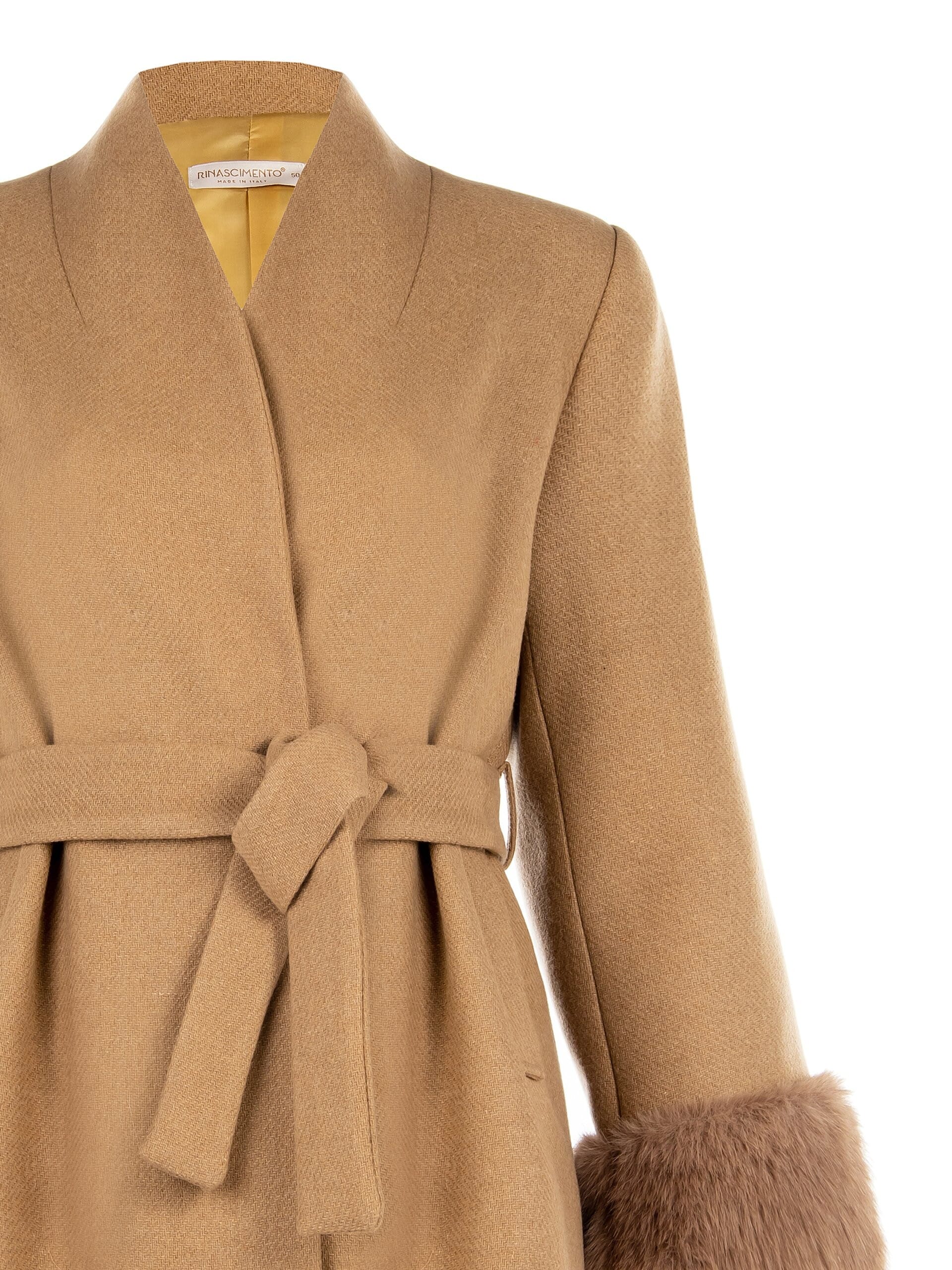 Rinascimento Curvy Short Coat Without Revers With Synthetic Fur Cuffs