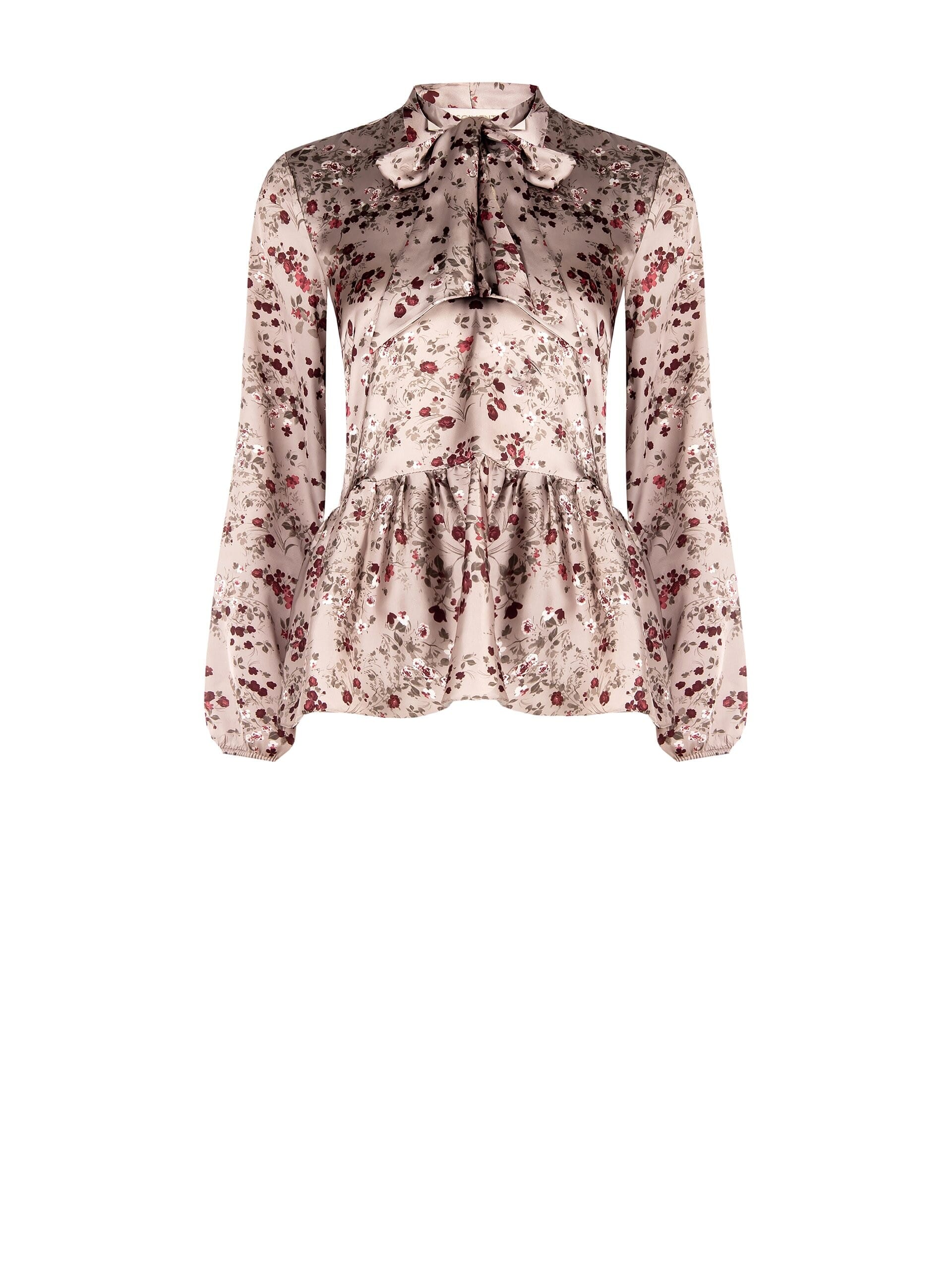 Rinascimento - Chemisier péplum en satin à fleurs avec nœud et encolure en V