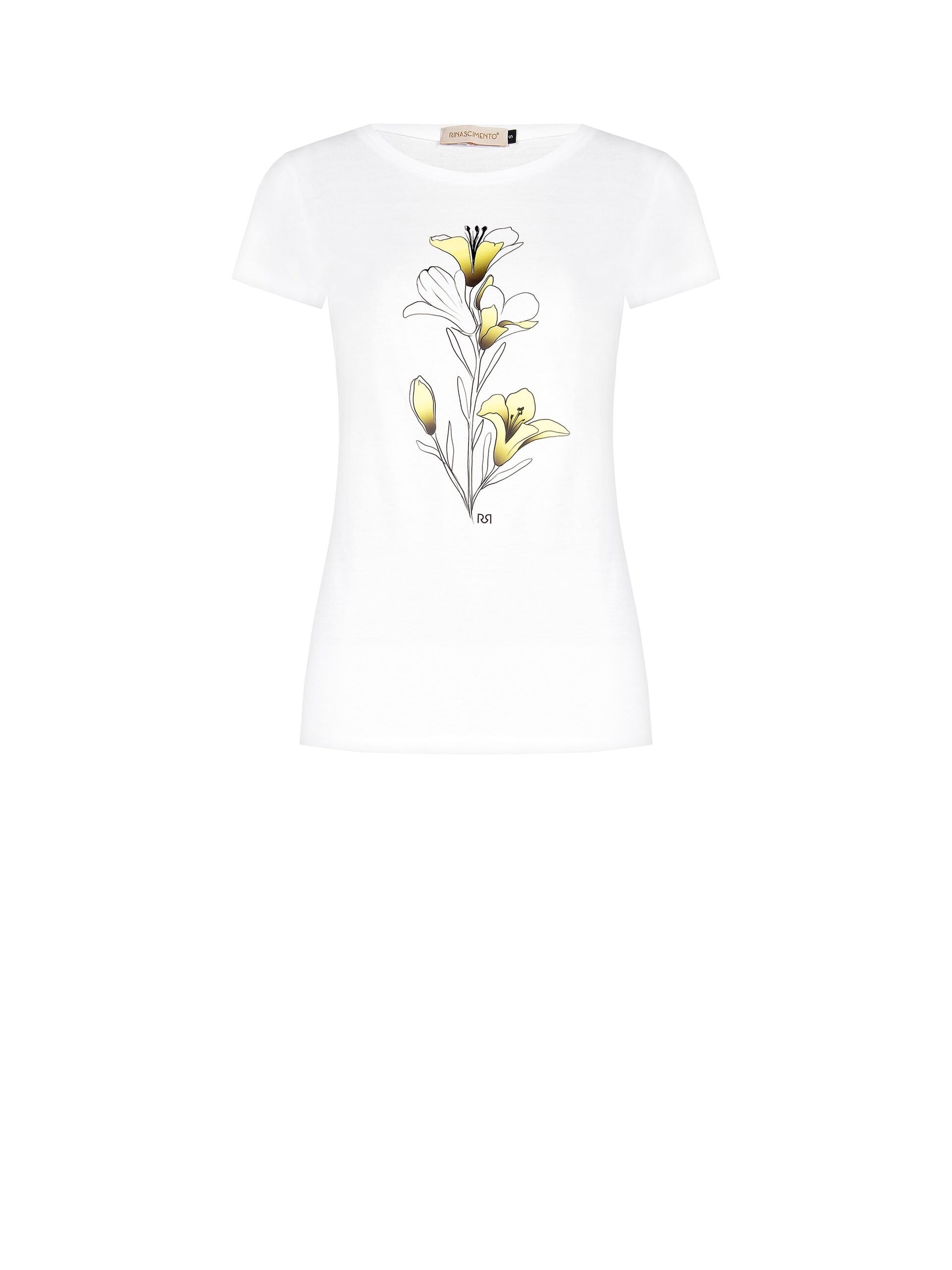Straight Cotton Lily Print T-Shirt Rinascimento