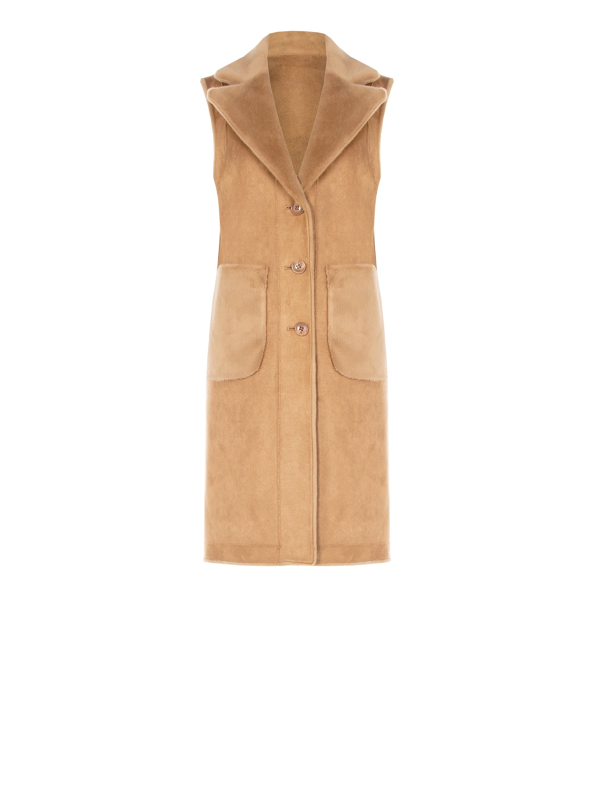 Rinascimento Manteau long sans manches et en daim avec fourrure synthétique réversible